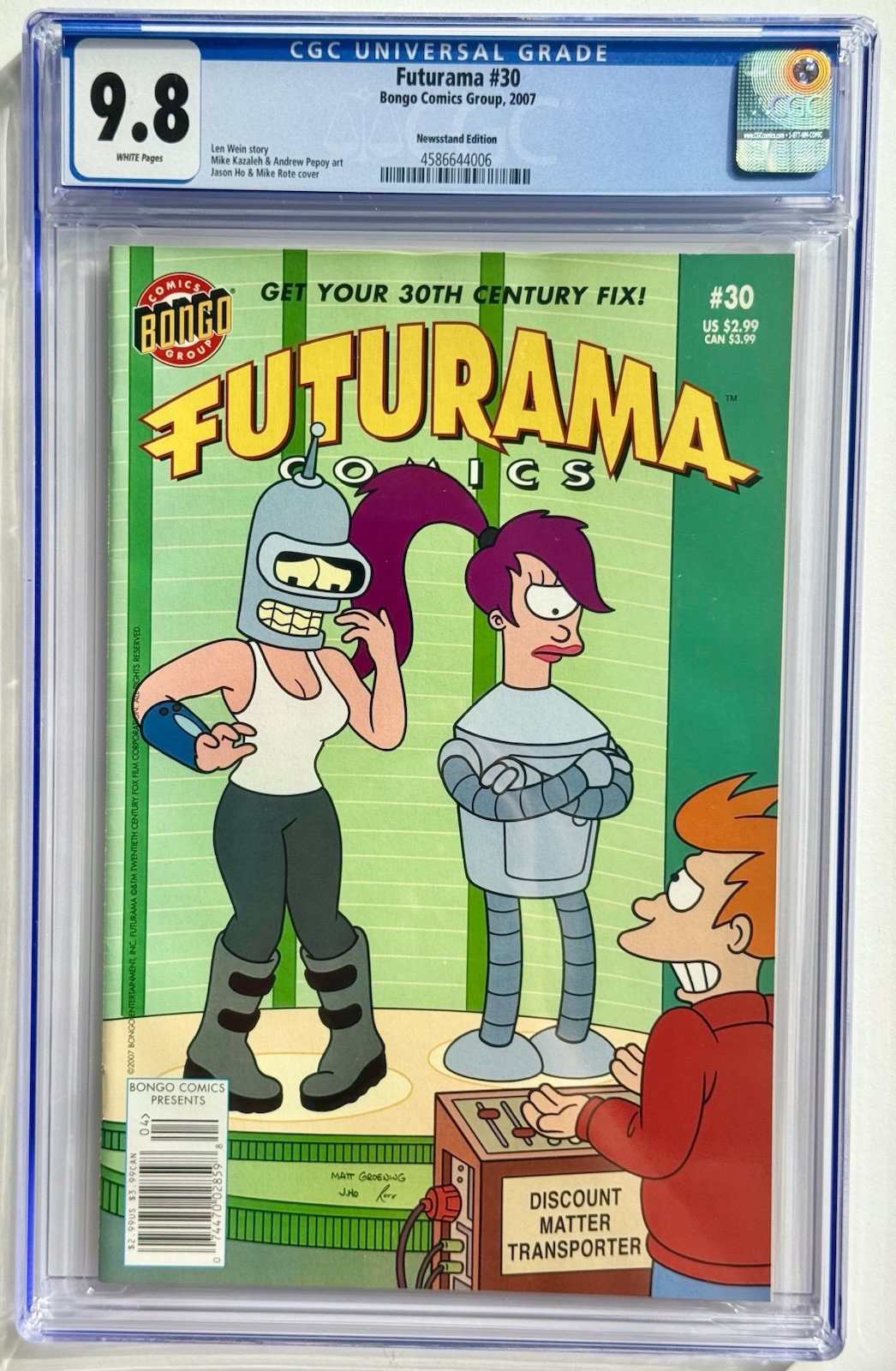 FUTURAMA 30 ◉ CGC 9.8 *  LATE NEWSSTAND Bongo 2007  * Bender Robot * NEW CASE 👀