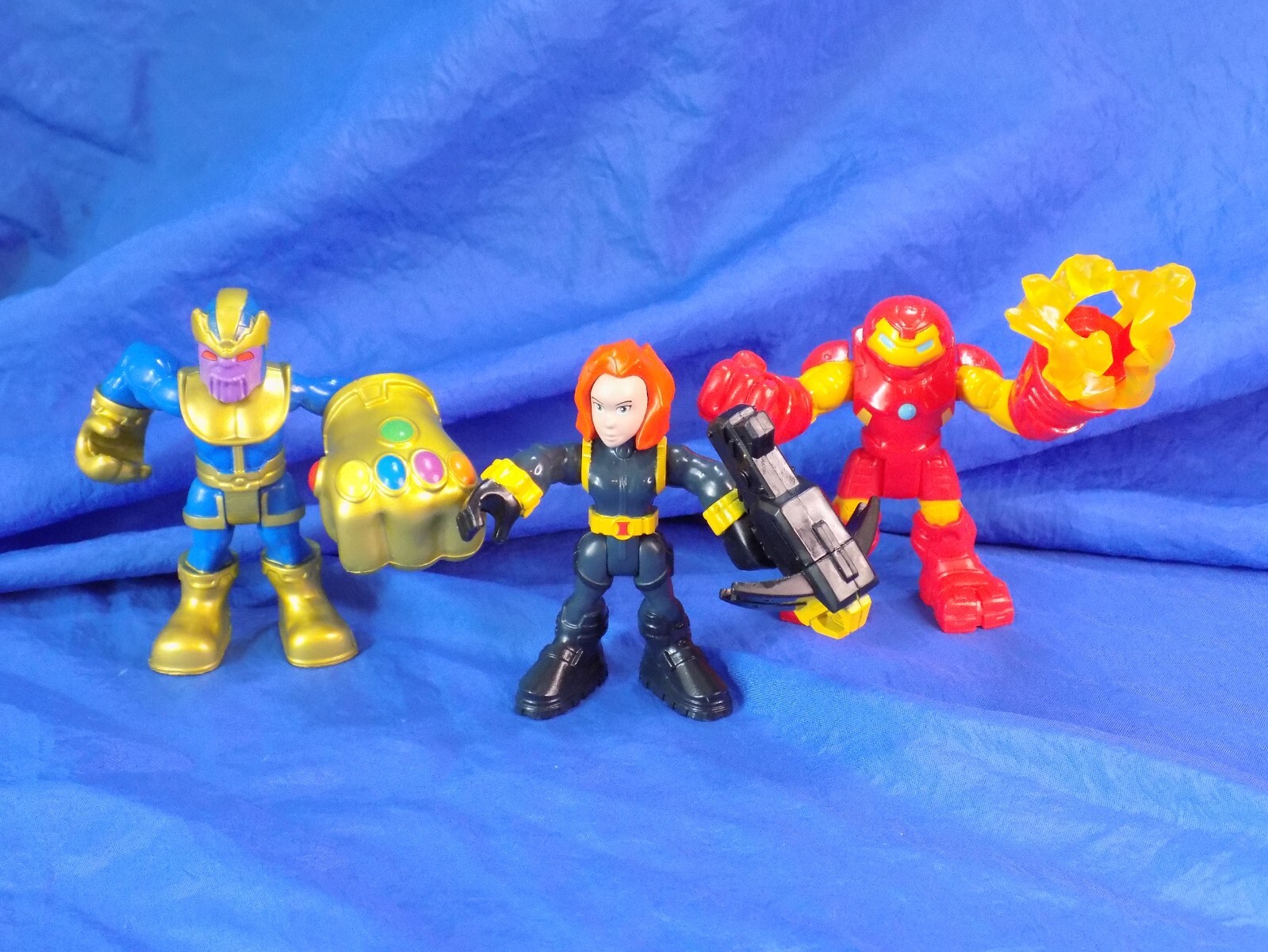 Marvel Playskool Power Up Action Figures x3 Iron Man Black Widow THANOS  2016