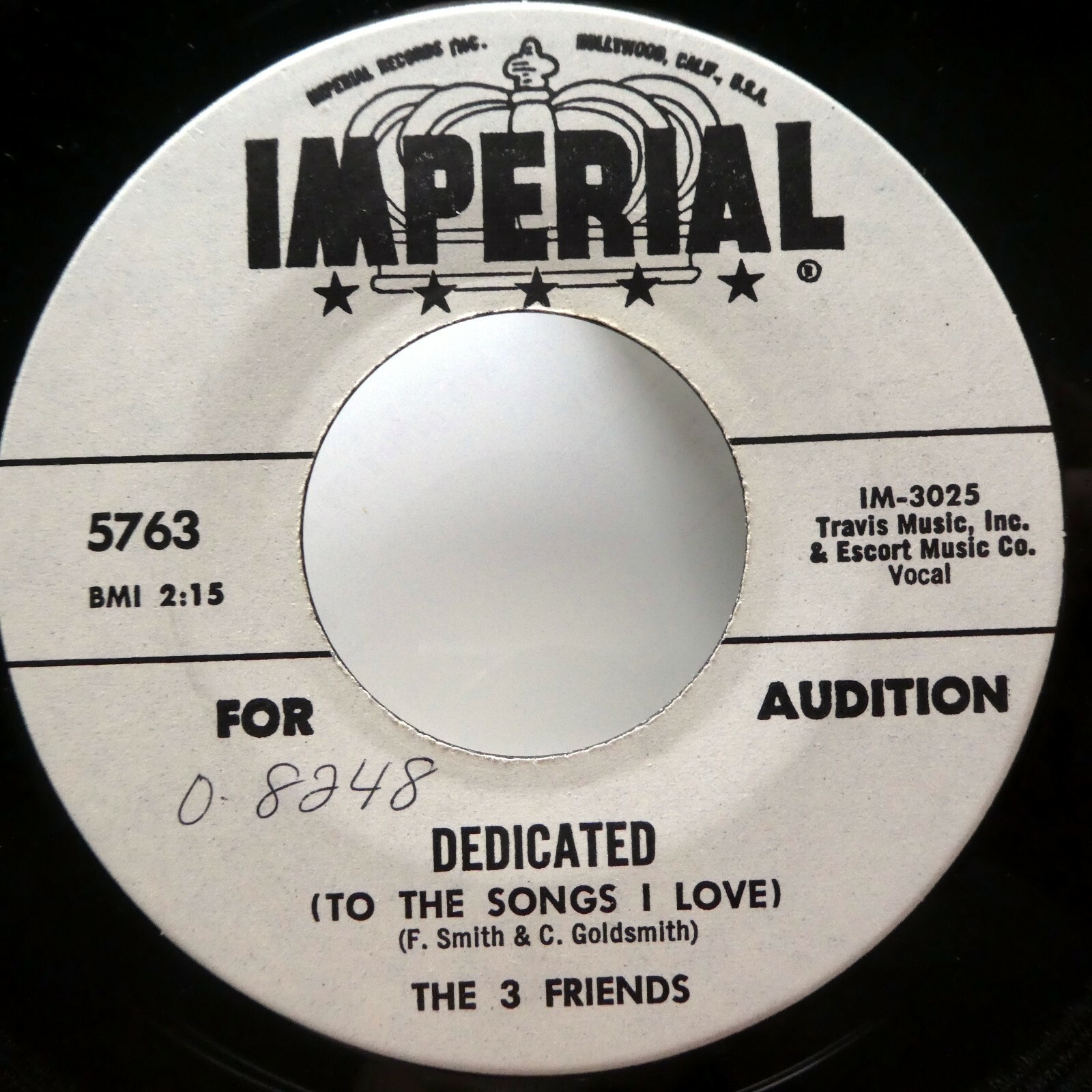 The 3 Friends Happy As A Man Can Be Dedicated IMPERIAL Promo 7" 45 RPM Single