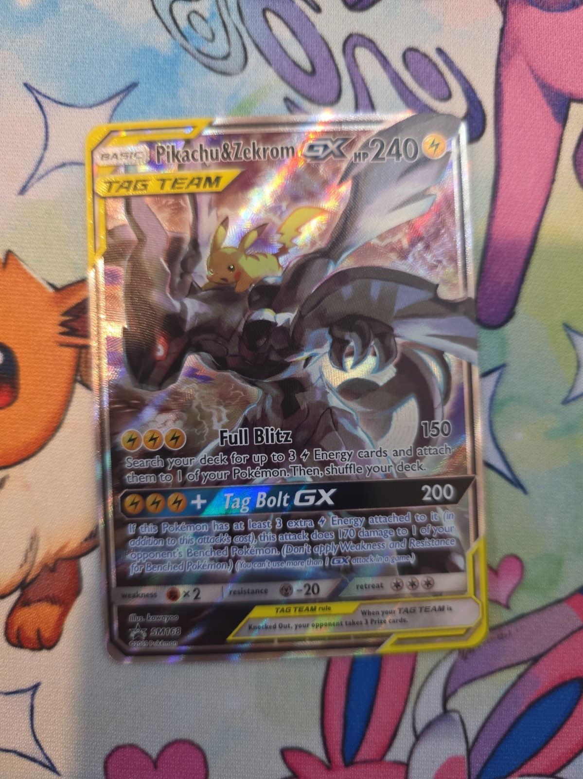 Pokémon TCG Pikachu & Zekrom GX Sun Moon Team Up SM168 Holo NM