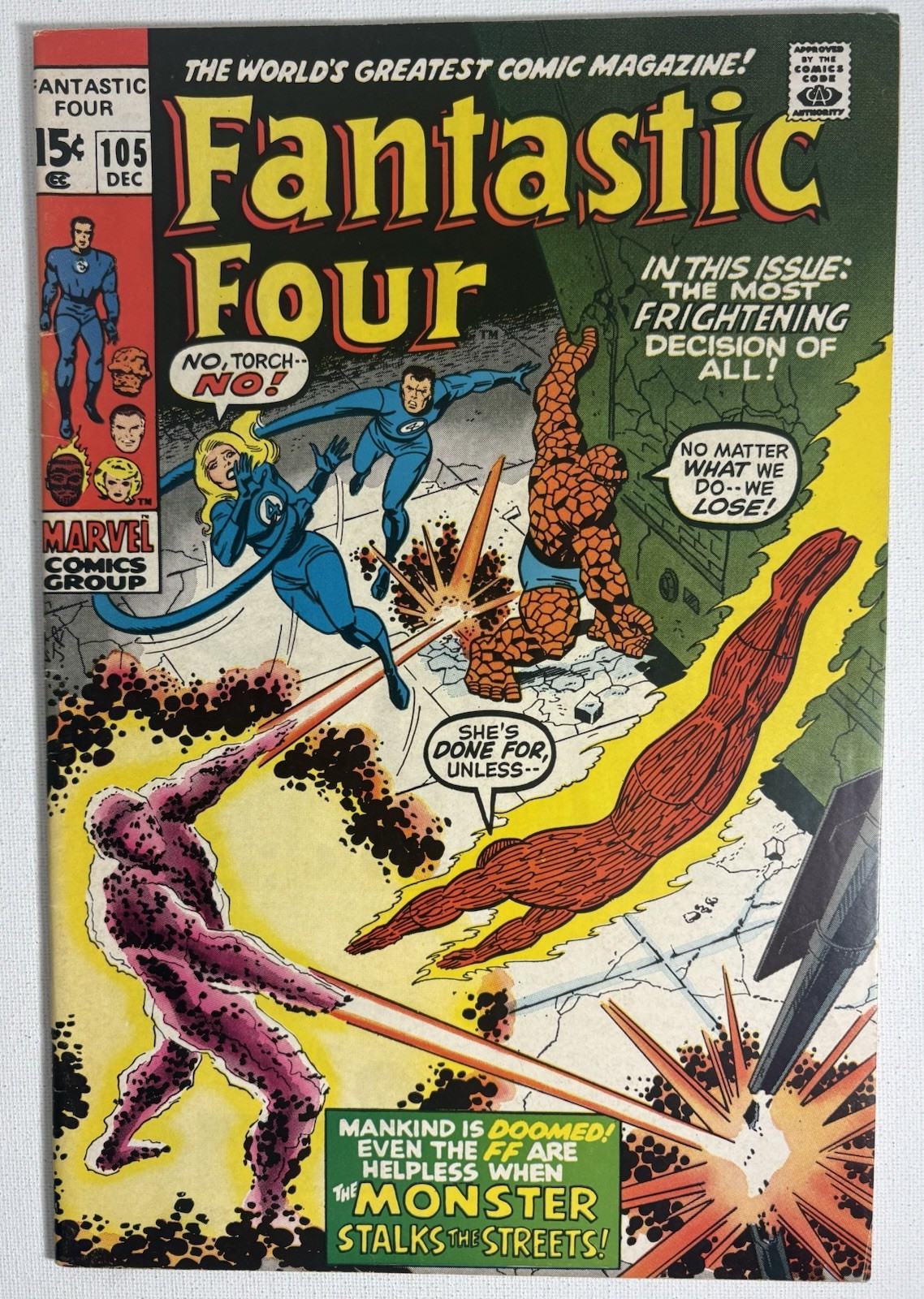 Fantastici Quattro #105 (1970); "Il mostro insegue le strade!"