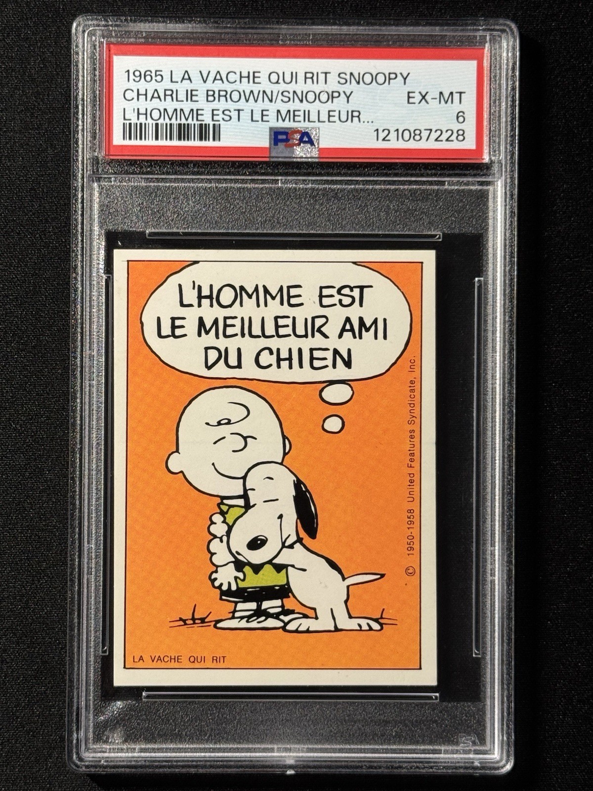 1965 Peanuts - Adesivo vintage Snoopy PSA 6 - La Vache Qui Rit - Mucca che ride
