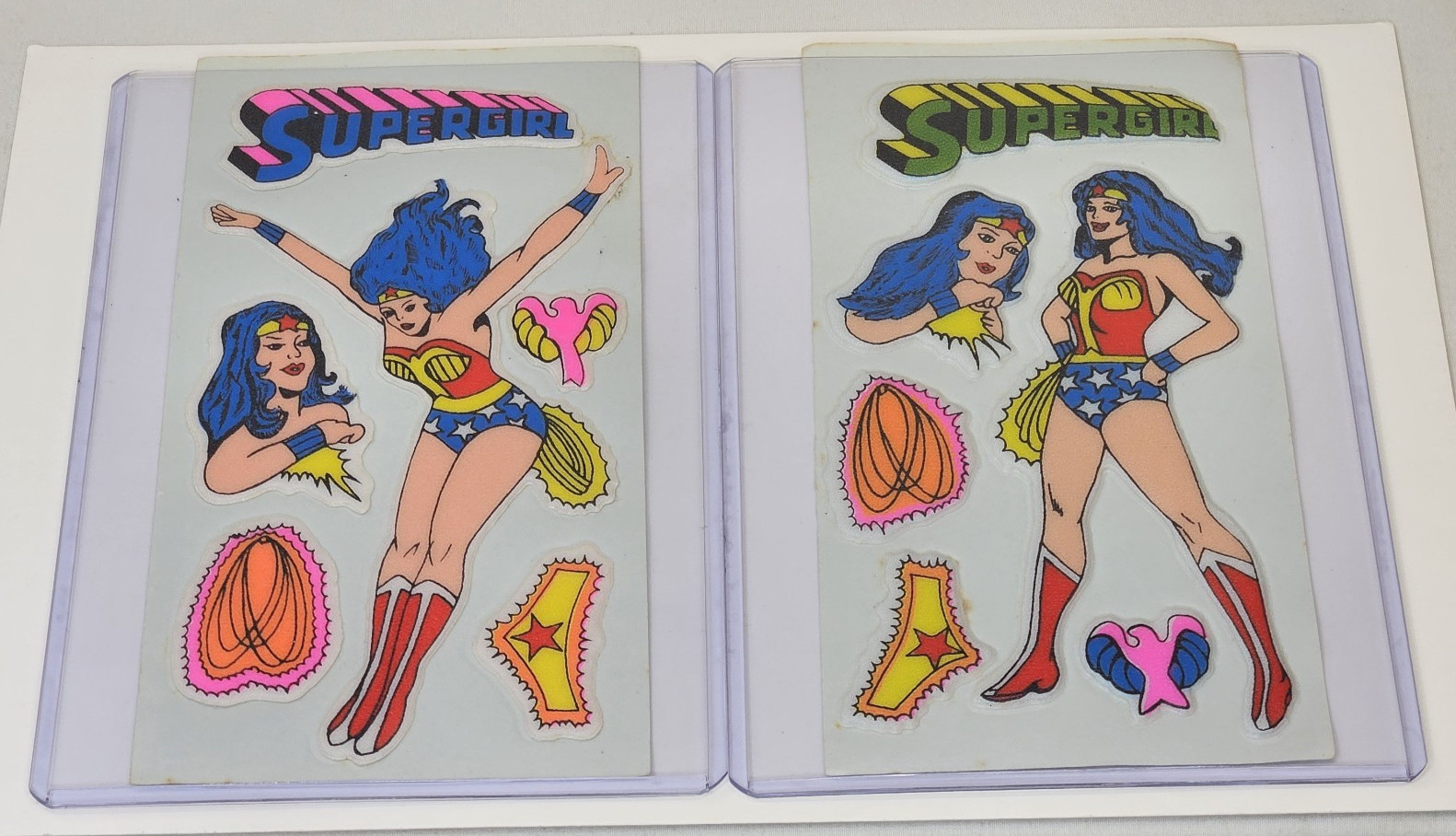 Vintage SuperGirl Wonder Woman Puffy Sticker Set Vending Comic Toy Game