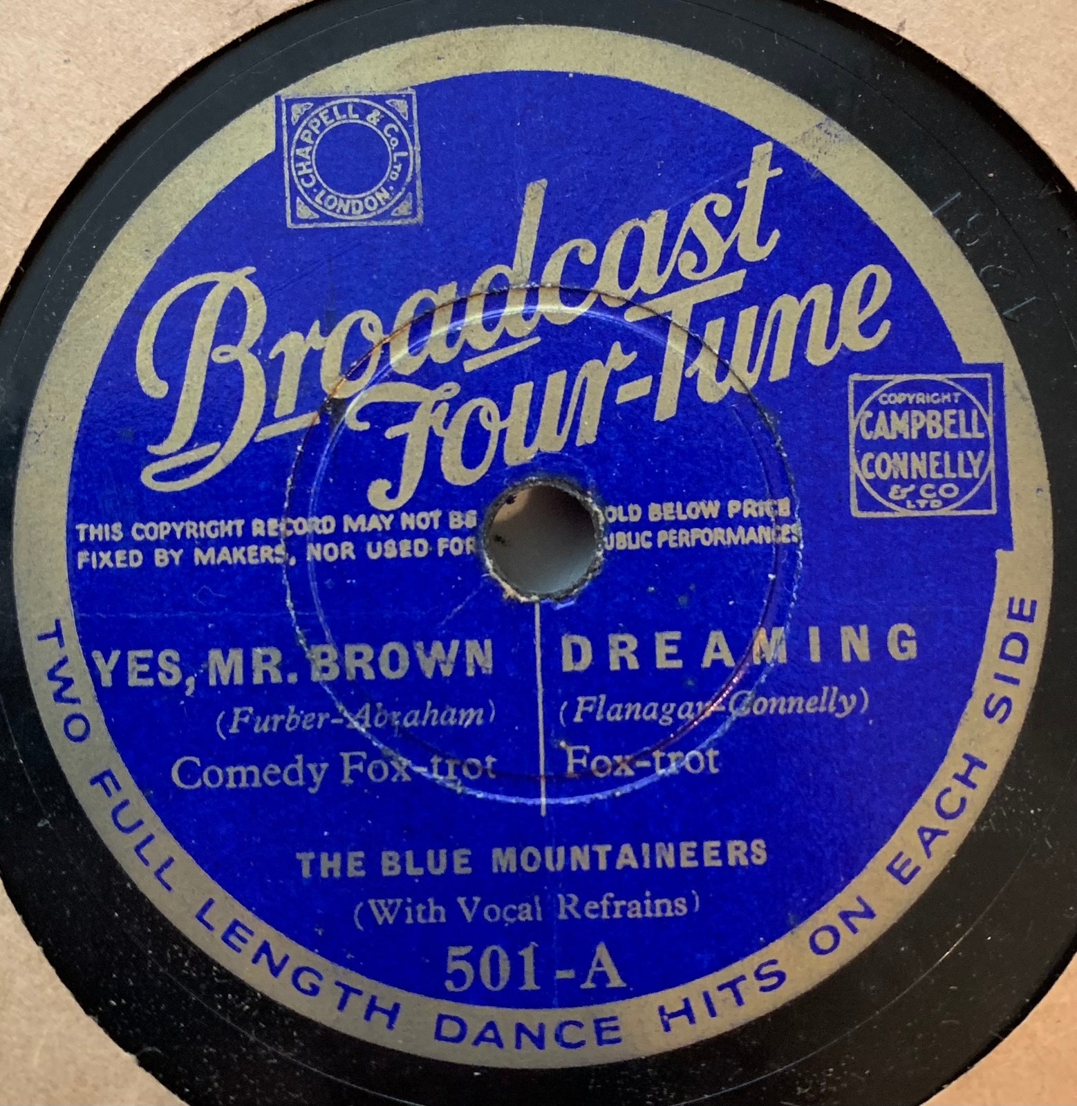 RARE 4 TRACK THE BLUE MOUTAINEERS 10" 78rpm BROADCAST FOUR TUNE 501 SHELLAC VG