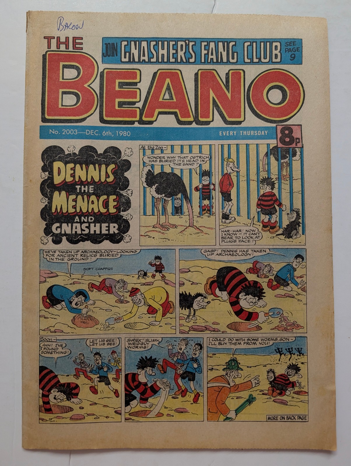 Beano Comic No 2003, December 6th 1980.