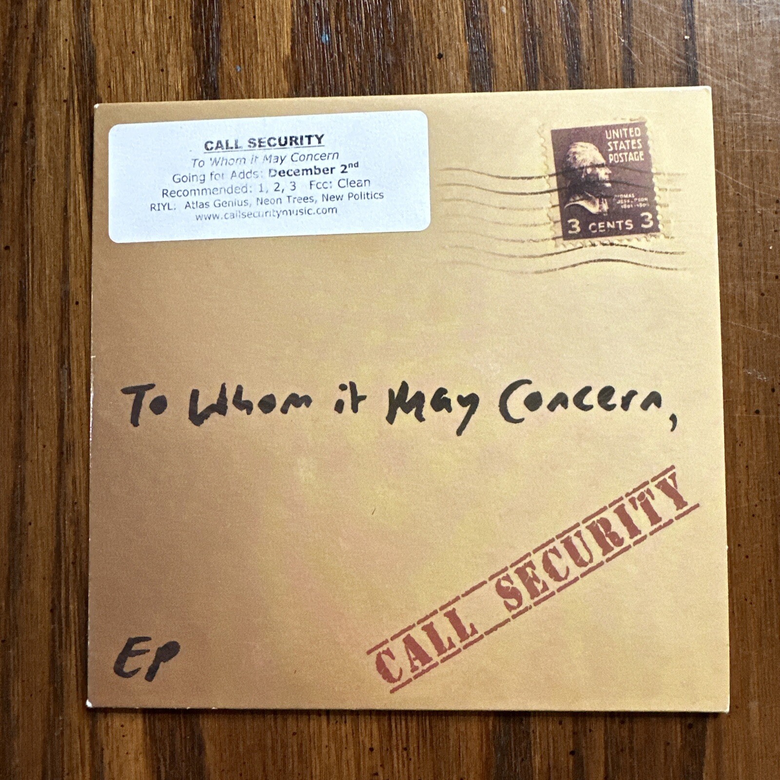 CALL SECURITY To Whom It May Concern EP Music CD