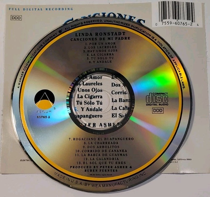 Linda Ronstadt Canciones De Mi Padre CD 1987 Asylum 60765-2 Mariachi Disc Only