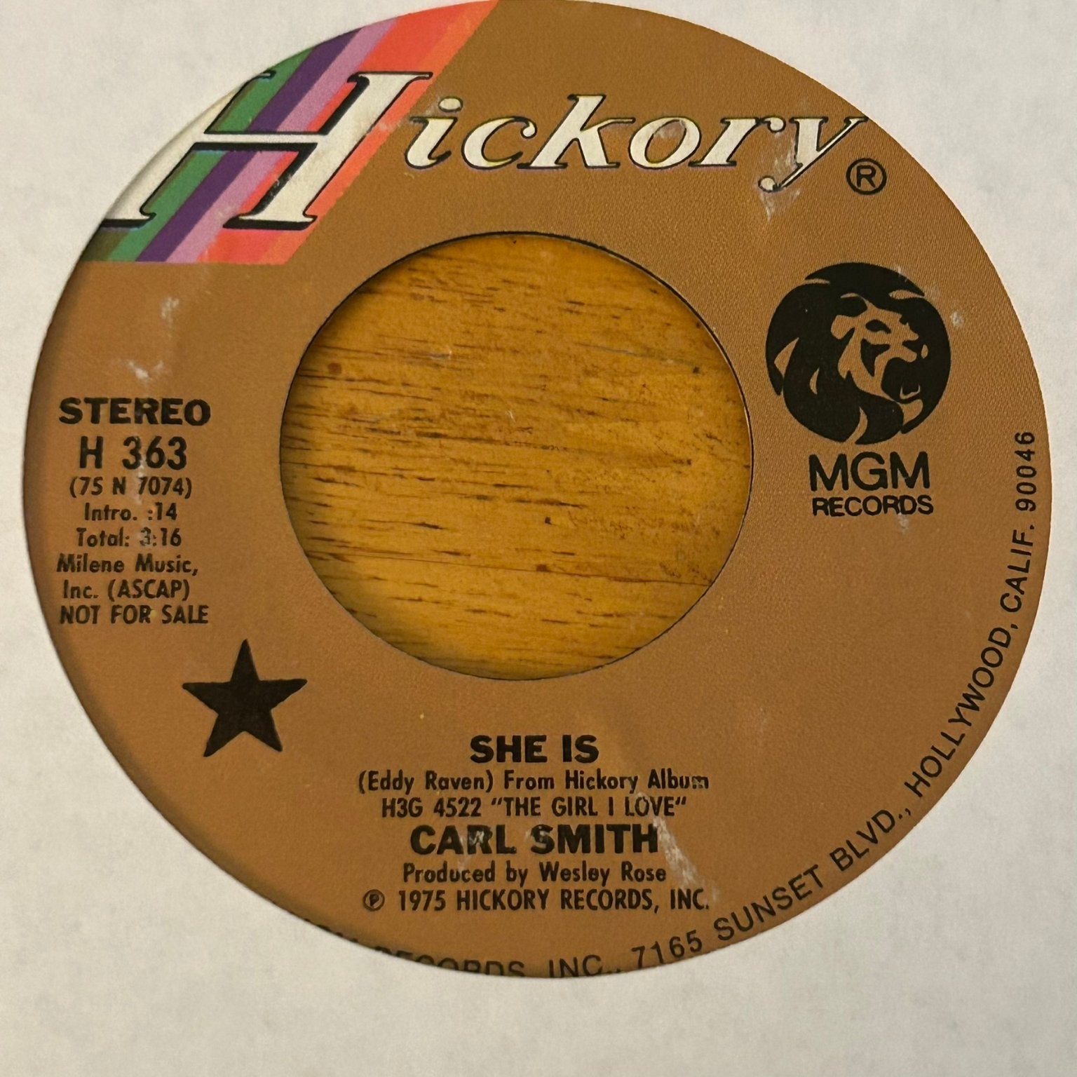 Carl Smith - She Is 7" Record 1975 Promo Hickory Country 45 RPM