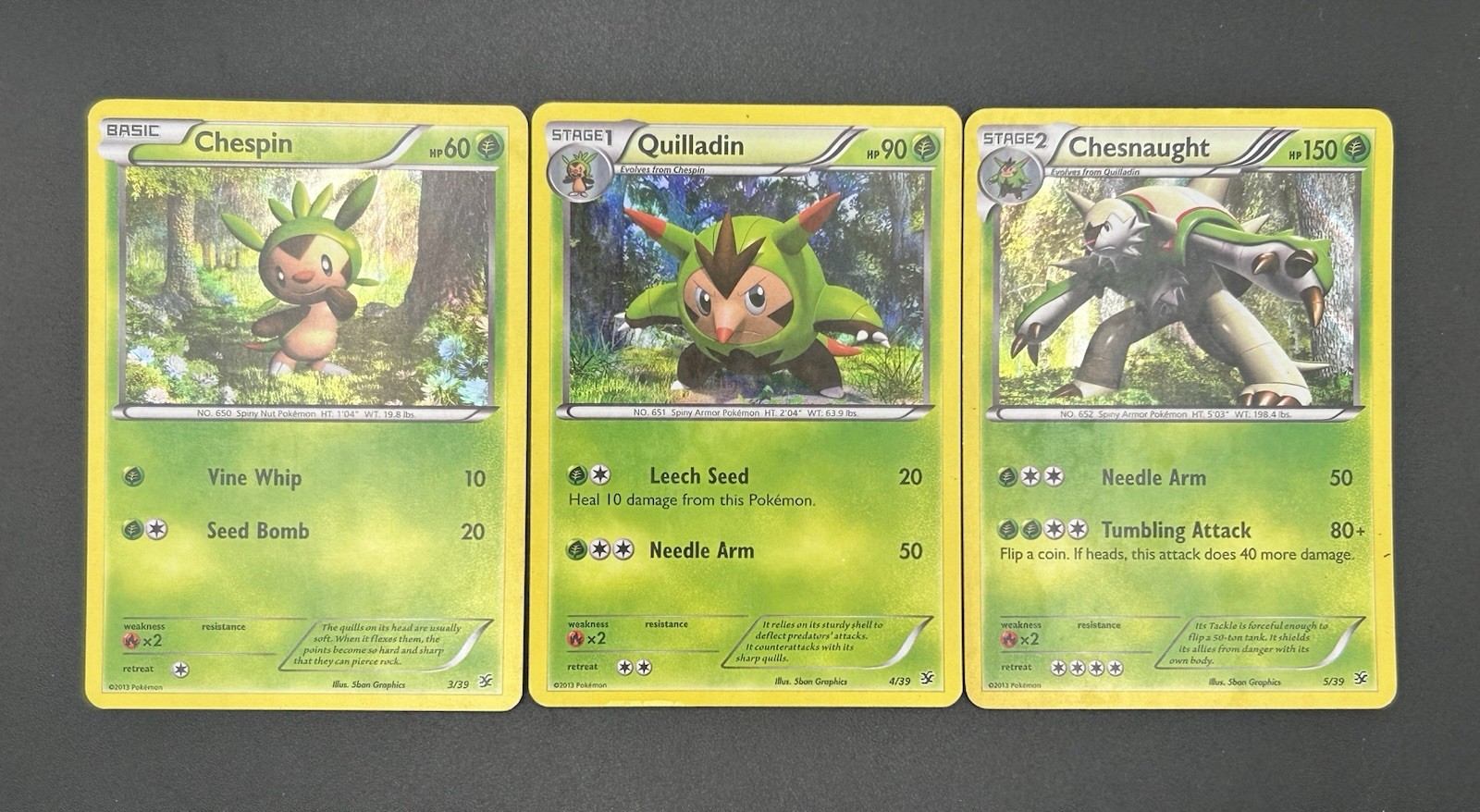 Lotto Pokémon TCG Holo Chespin 3/39 Quilladin 4/39 Chesnaught 5/39
