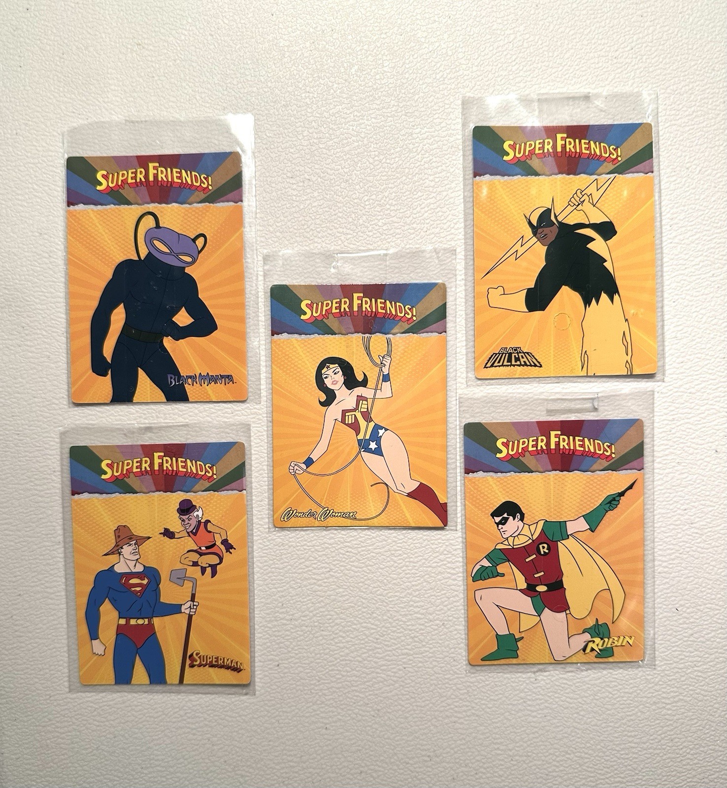 Lotto carte collezionabili Super friends McFarlane Robin Wonder Woman Black Vulcan Manta