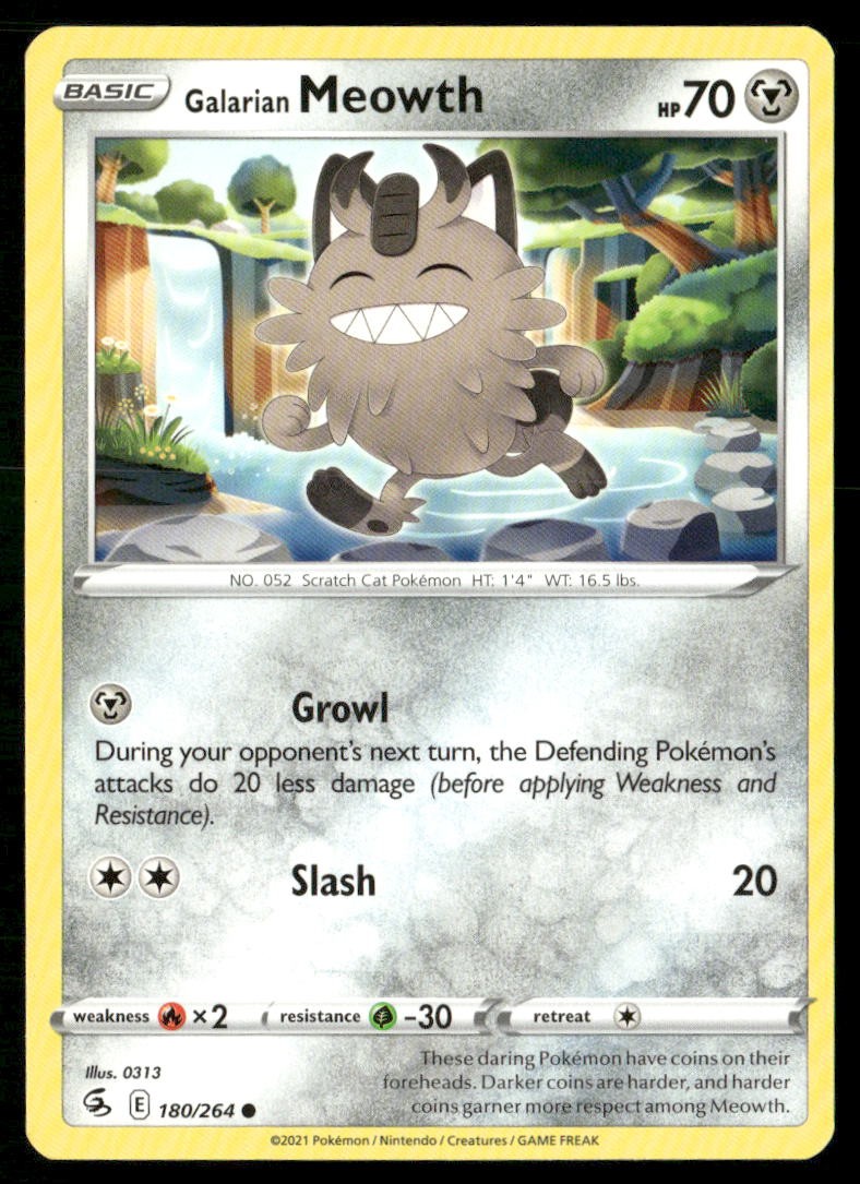 Pokemon Galarian Meowth 180/264 Colpo Fusione Comune Quasi Nuovo