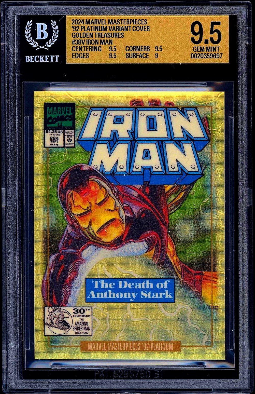 2024 Marvel Masterpieces 1992 Platinum Golden Treasures IRON MAN 1/1 BGS 9.5