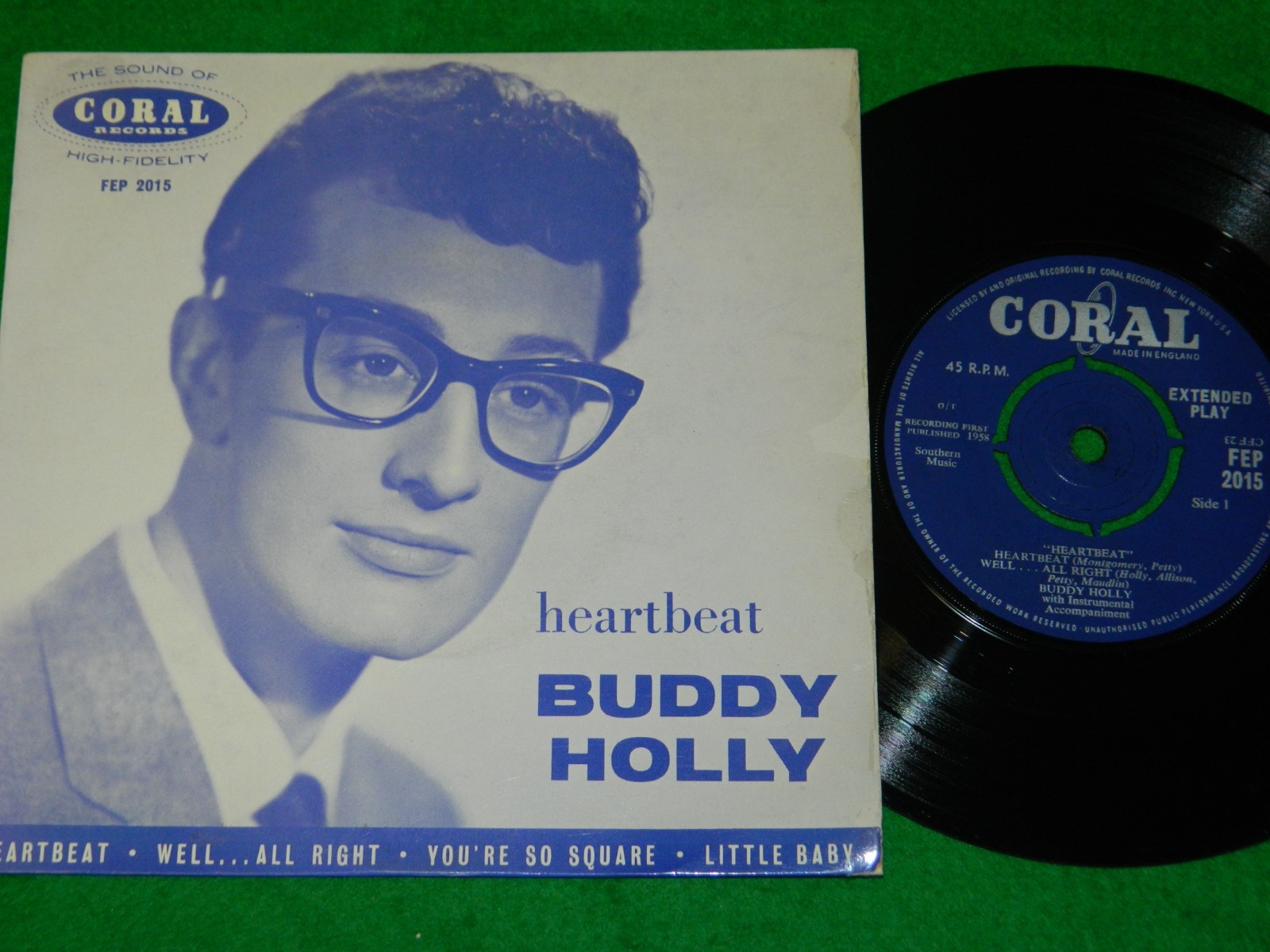 BUDDY HOLLY : Heartbeat EP - (1959) 1960's round centre coral EP EX/NM