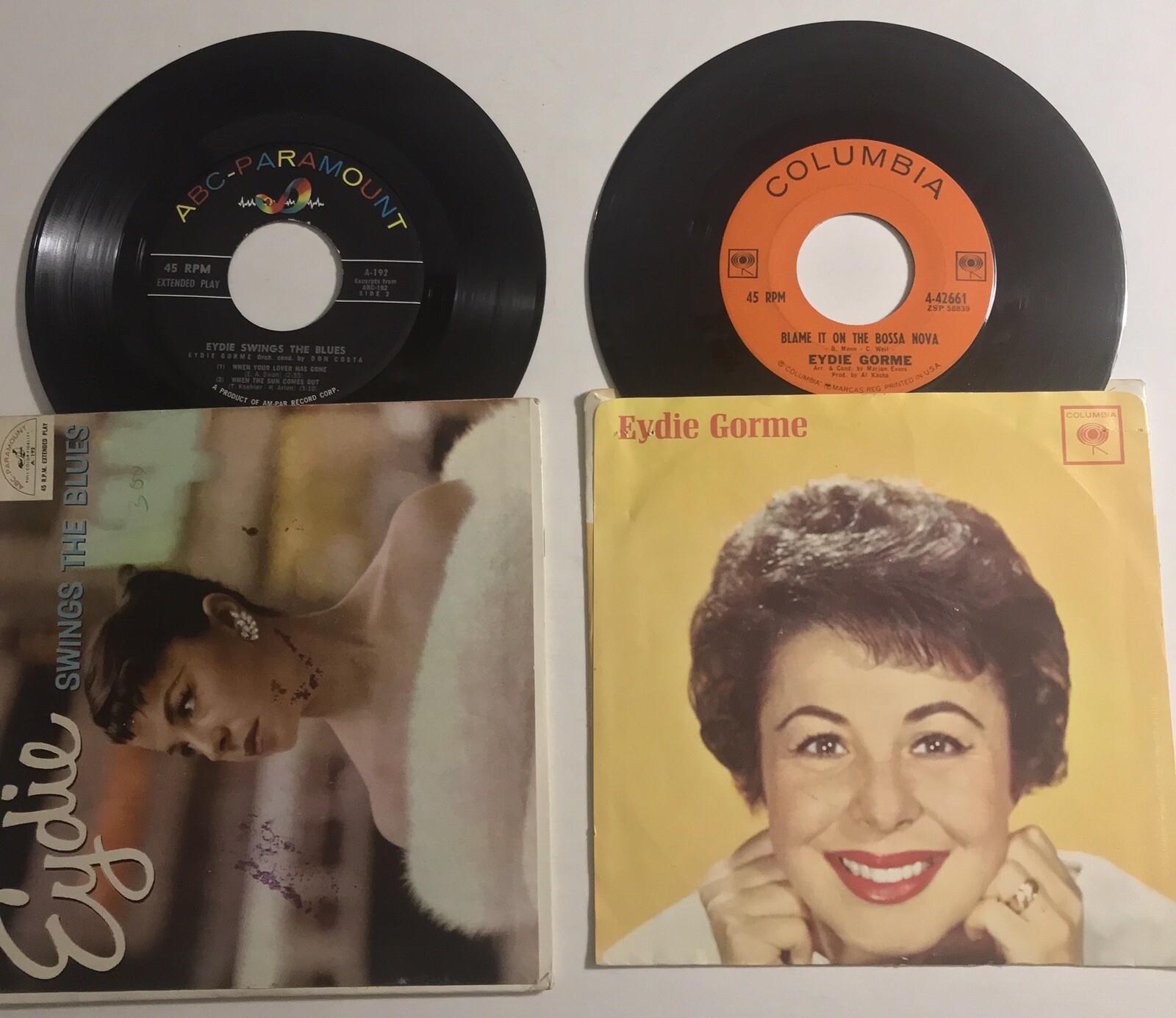 1957-63 EYDIE GORME (2) 45s Swings The Blues ABC Blame It On Bossa Nova Columbia