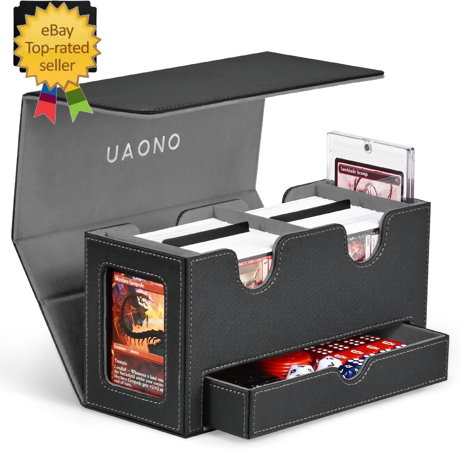 Deck Box 3 in 1 MTG Commander, Nero Grigio | 2 Porta Carte Magnetici e 1 Dado Tra