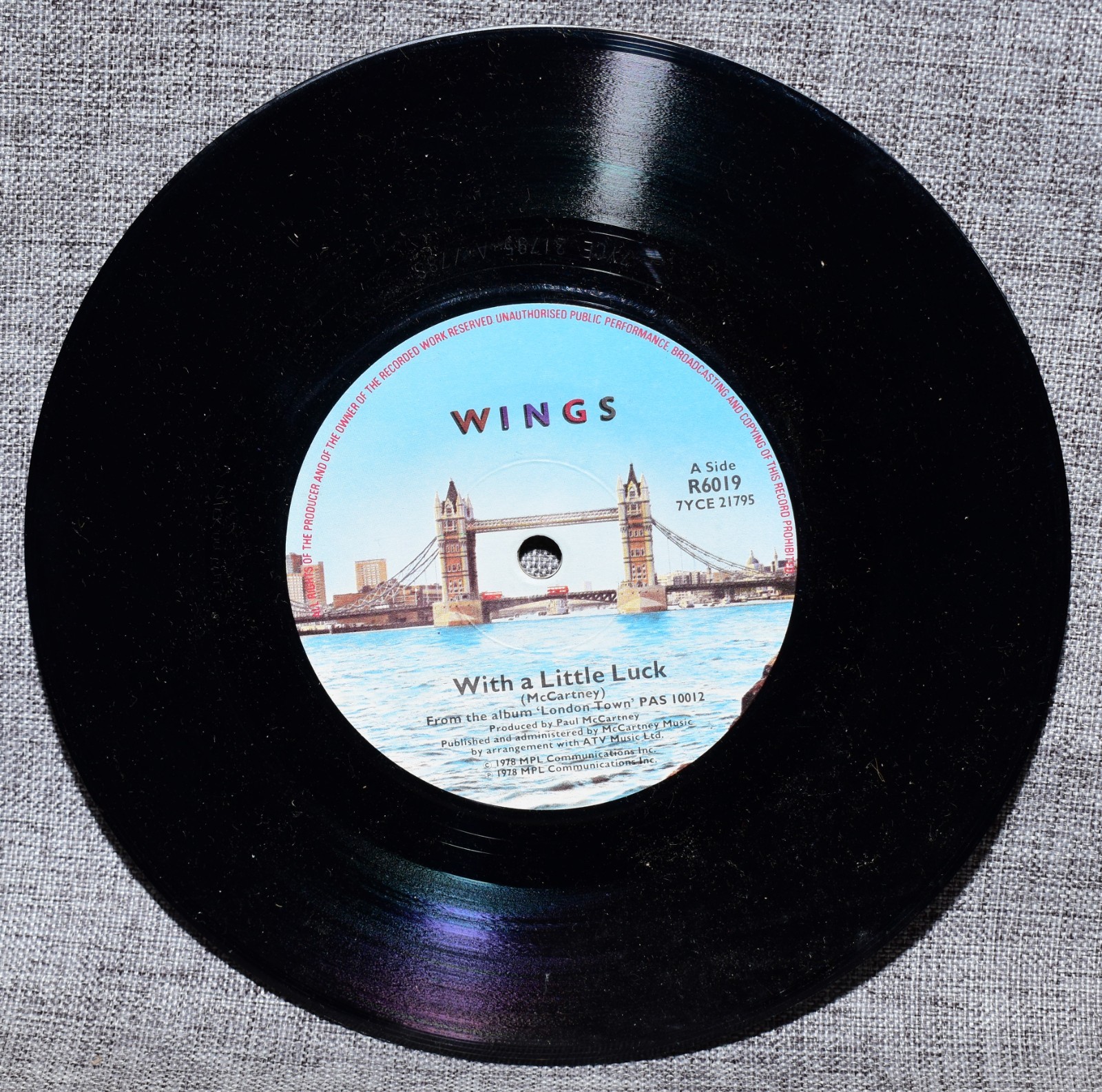 Wings With a Little Luck Backwards Traveller Cuff Link 7" Single 45 #DC