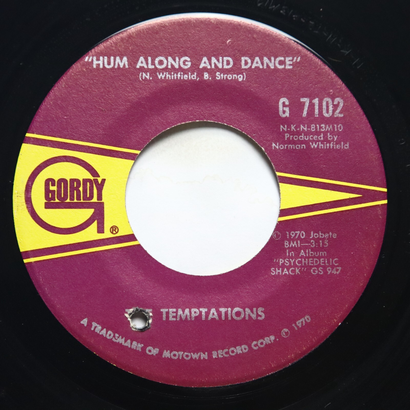 The Temptations Hum Along and Dance / Unite the World Gordy Soul 45 RPM Record
