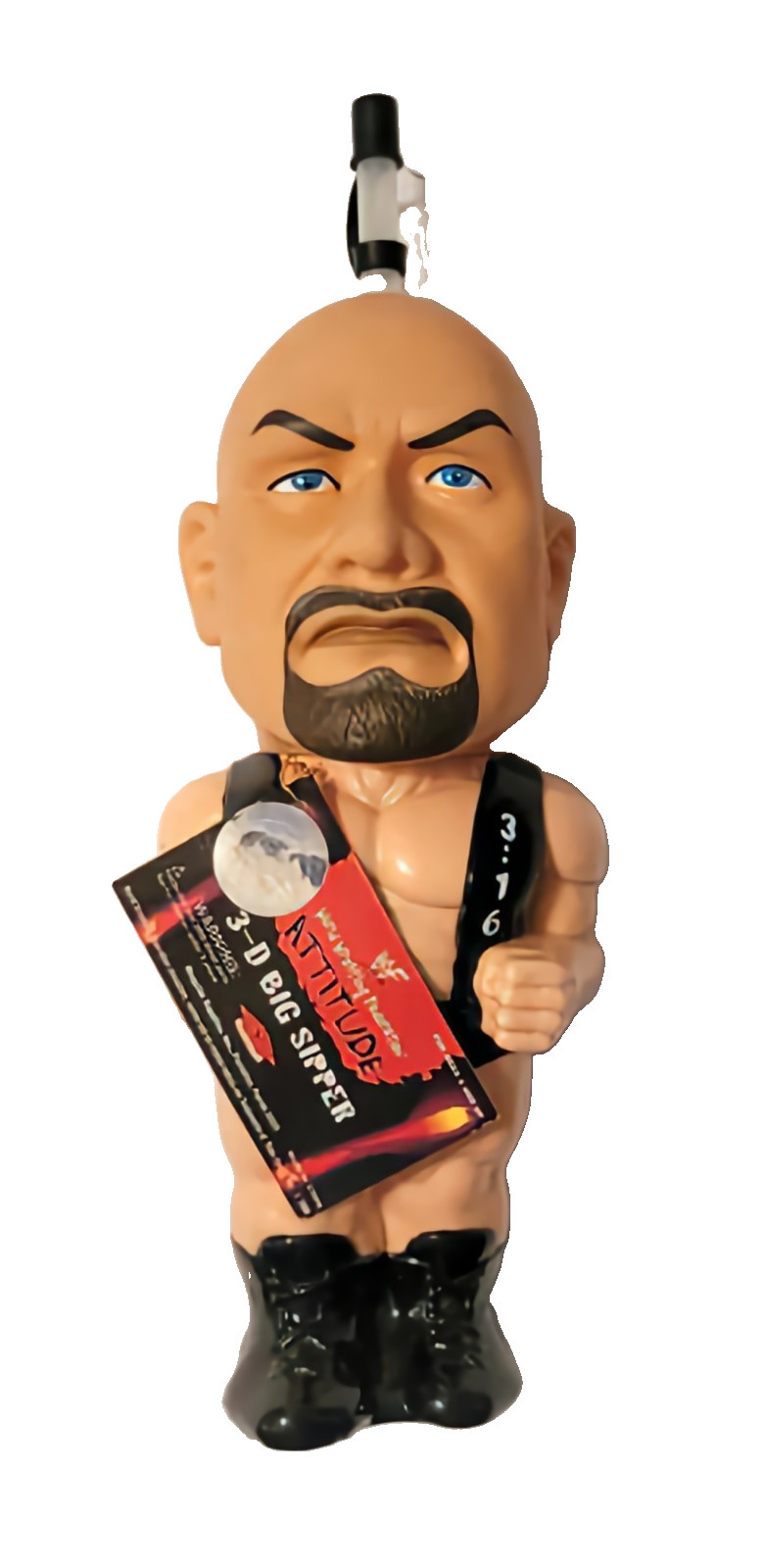 wwf ljn wrestling superstars 12" "stone cold" steve austin 3-d big sipper cup