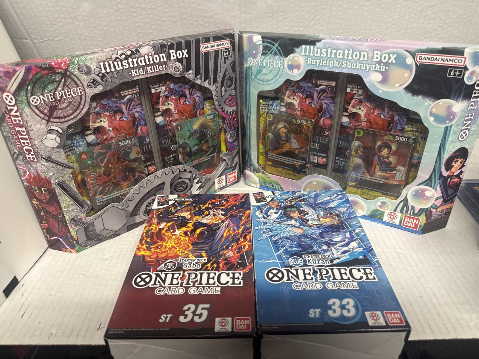 One Piece TCG: Illustration Box - Vol 7 & 8 più St-33 Kuzan & 35 Sabo