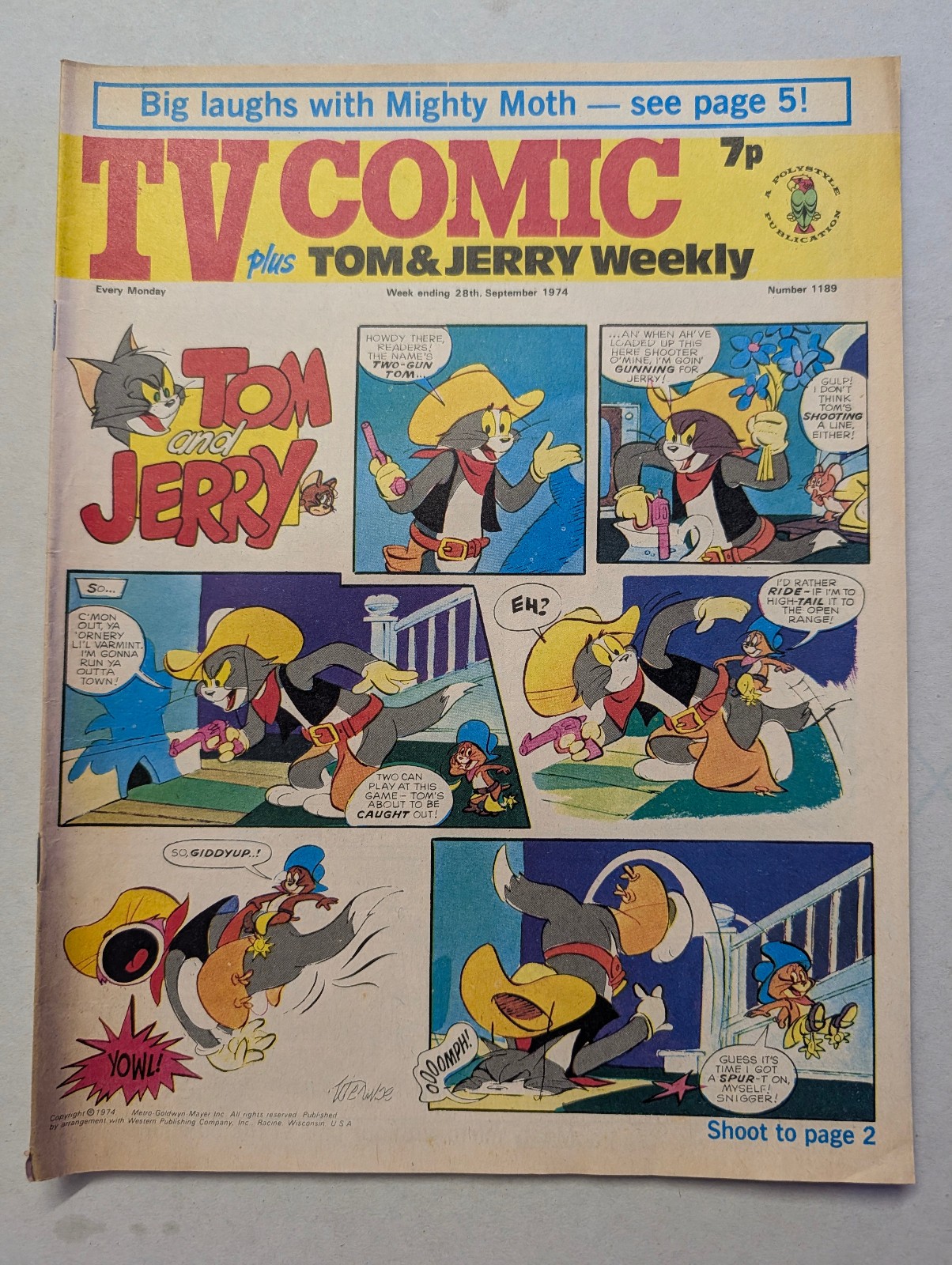 TV Comic plus Tom and Jerry Weekly No 1189, September 28th 1974. Doctor Who