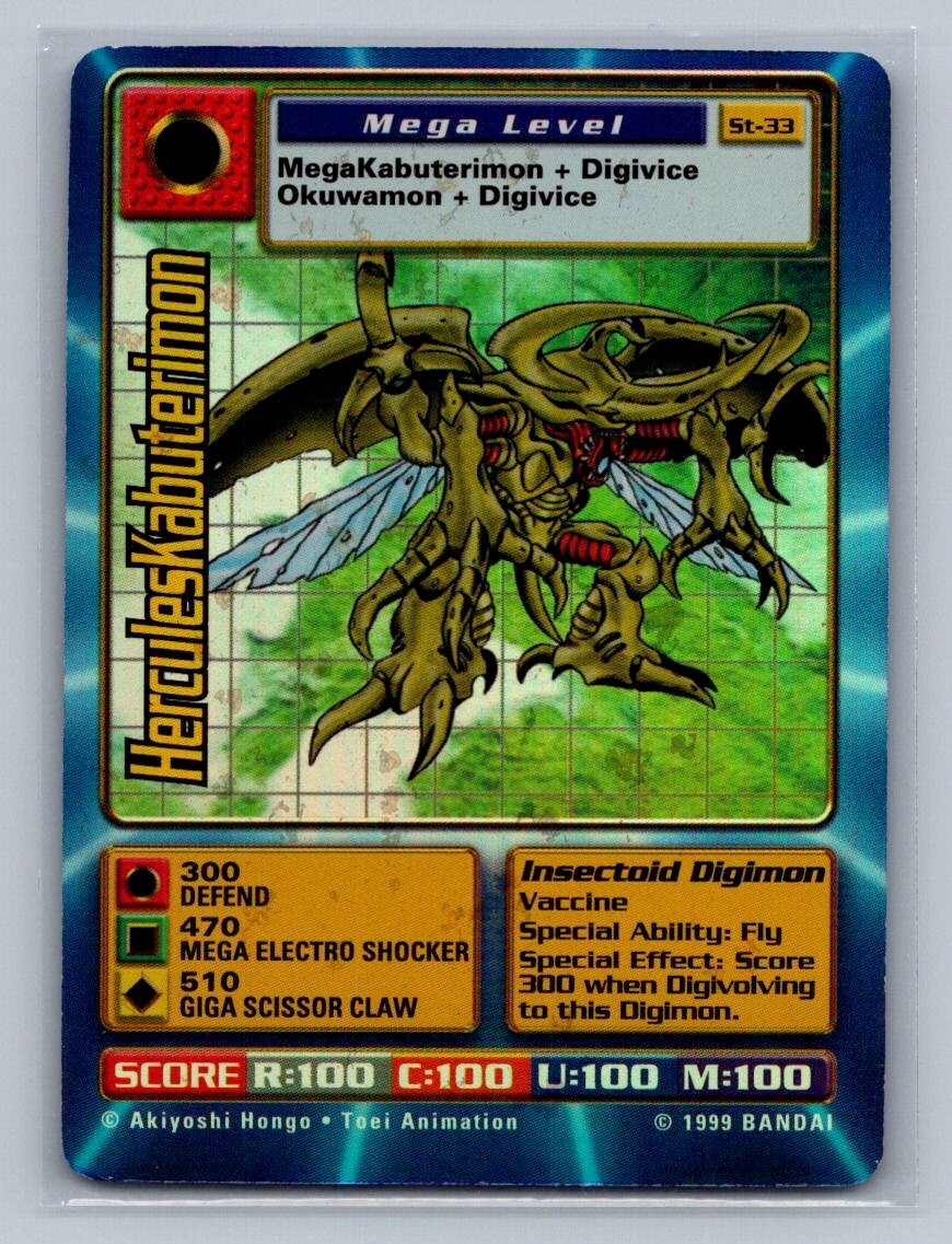 Carta Bandai Digimon Hercules Kabuterimon Holo Foil ST-33 1999 Mega Livello