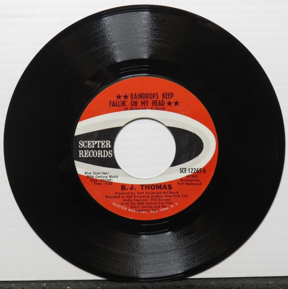 B.J. THOMAS RAINDROPS KEEP FALLIN' ON MY HEAD/NEVER HAD IT SO GOOD (VG+) RECORD