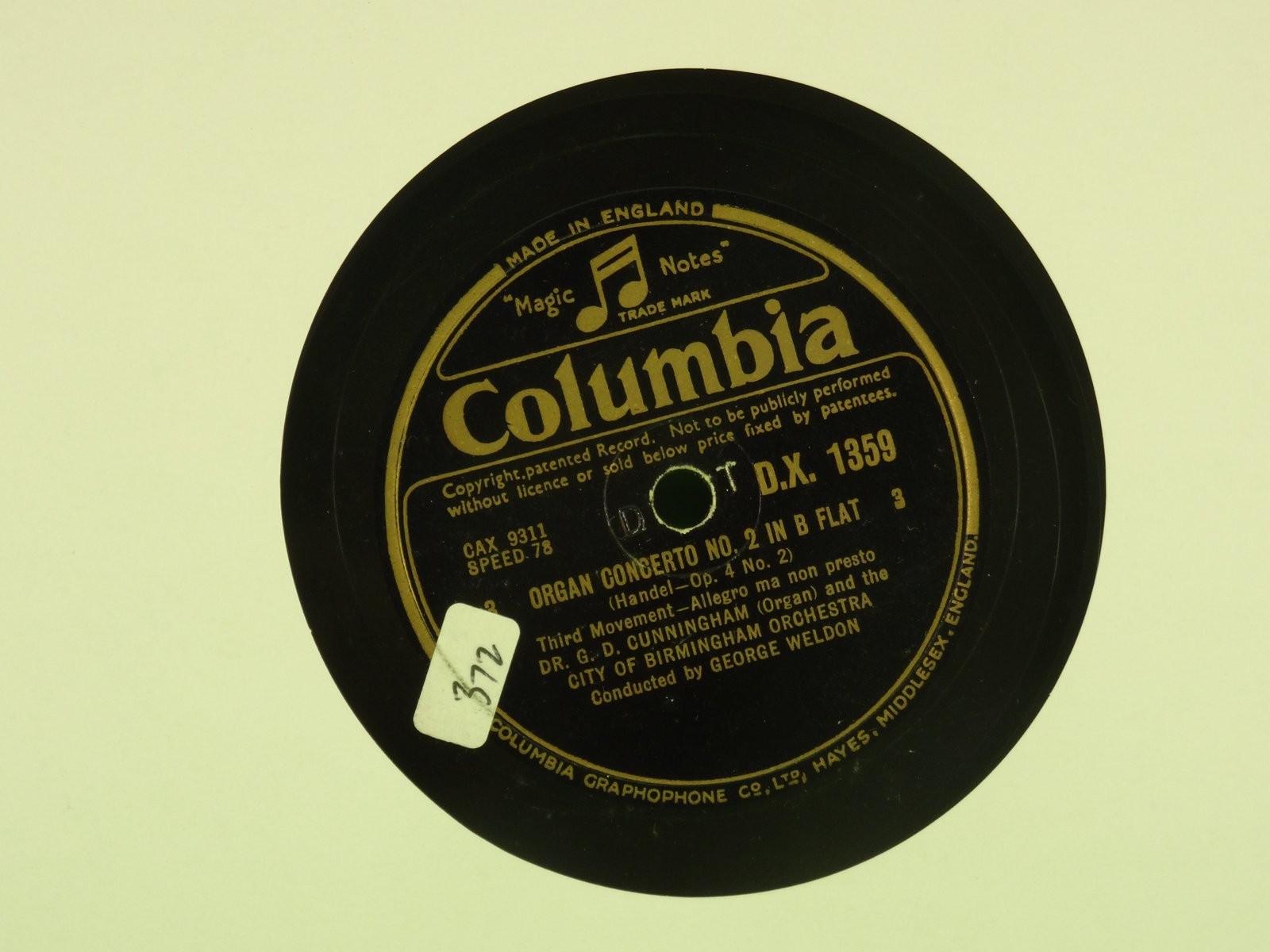 GEORGE WELDON ORGAN CONCERTO NO 4 IN F / ORGAN CONCERTO NO 2 IN B FLAT 78 (441) 