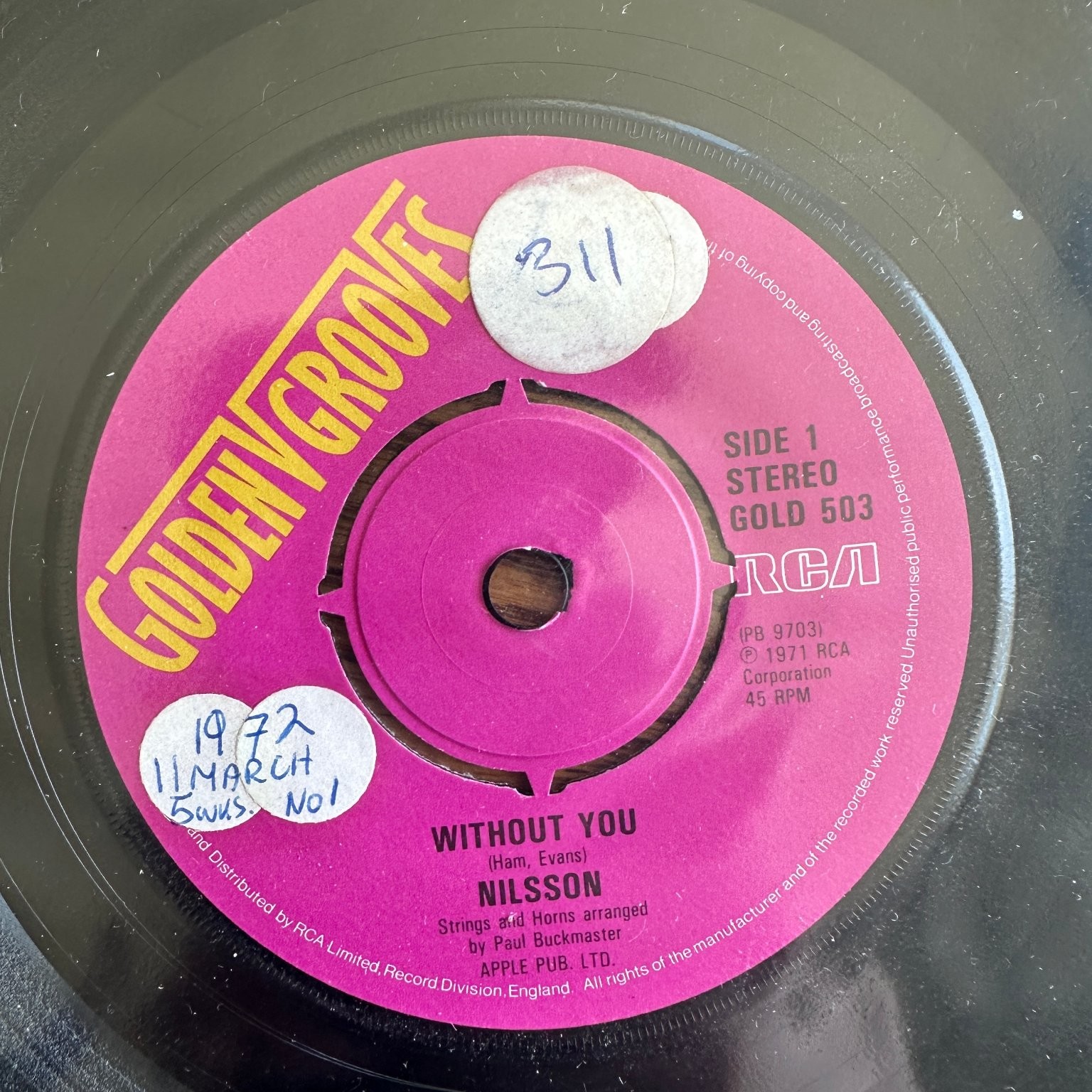 Nilsson – Without You / Everybody's Talkin' 7" Single 1972 RCA Pop Rock 45 RPM