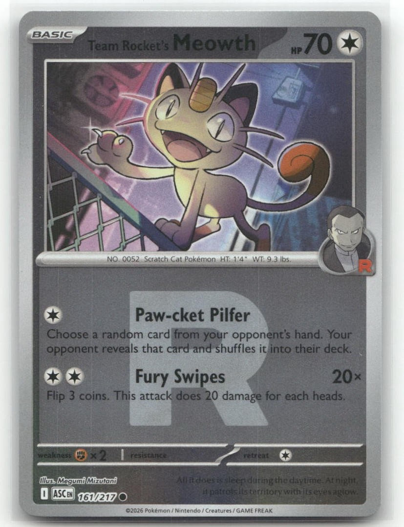 Team Rocket's Meowth Team Rocket Reverse Holo 161/217 Eroi Ascesi Pokemon