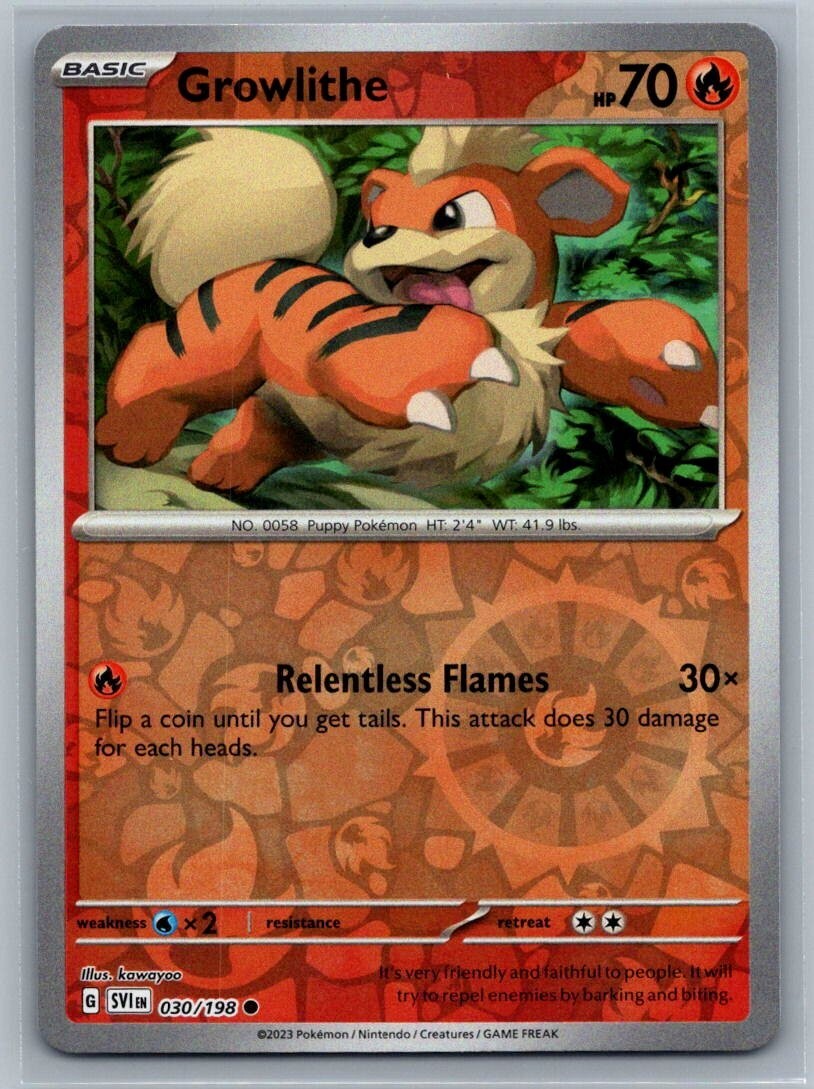 Growlithe 30/198 Scarlatto e Viola Comune Reverse Holo Pokémon TCG 2023