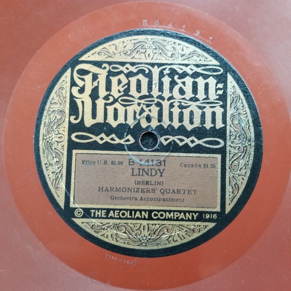 HARMONIZERS' QUARTET  "Lindy / I've Got The Blues..."  10" Red Shellac 78 RPM