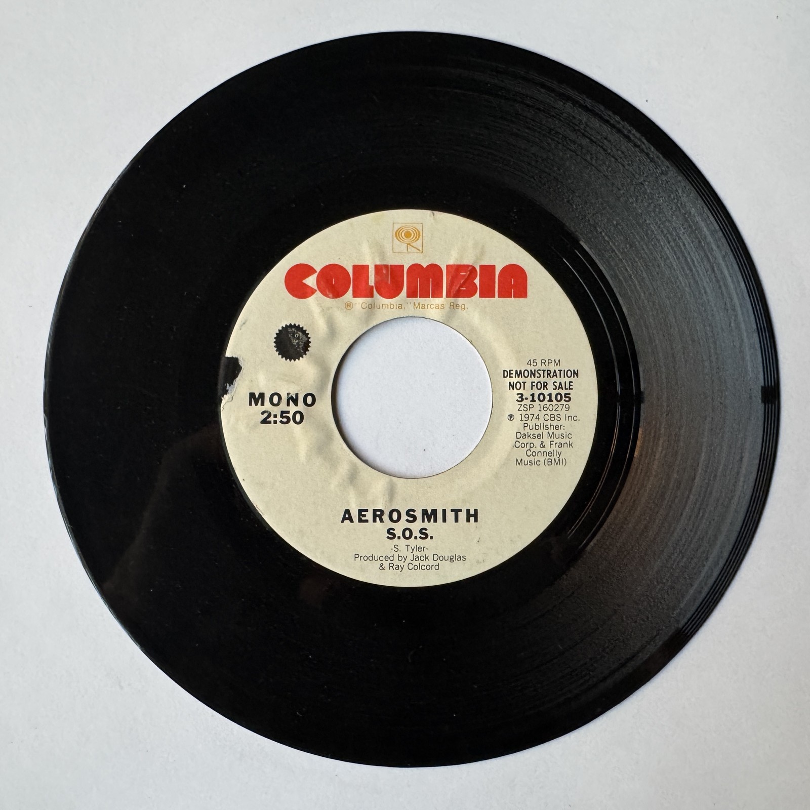 Aerosmith - S.O.S. 7", Single, Mono, Promo, Styrene Columbia 1975 Rock 3-10105