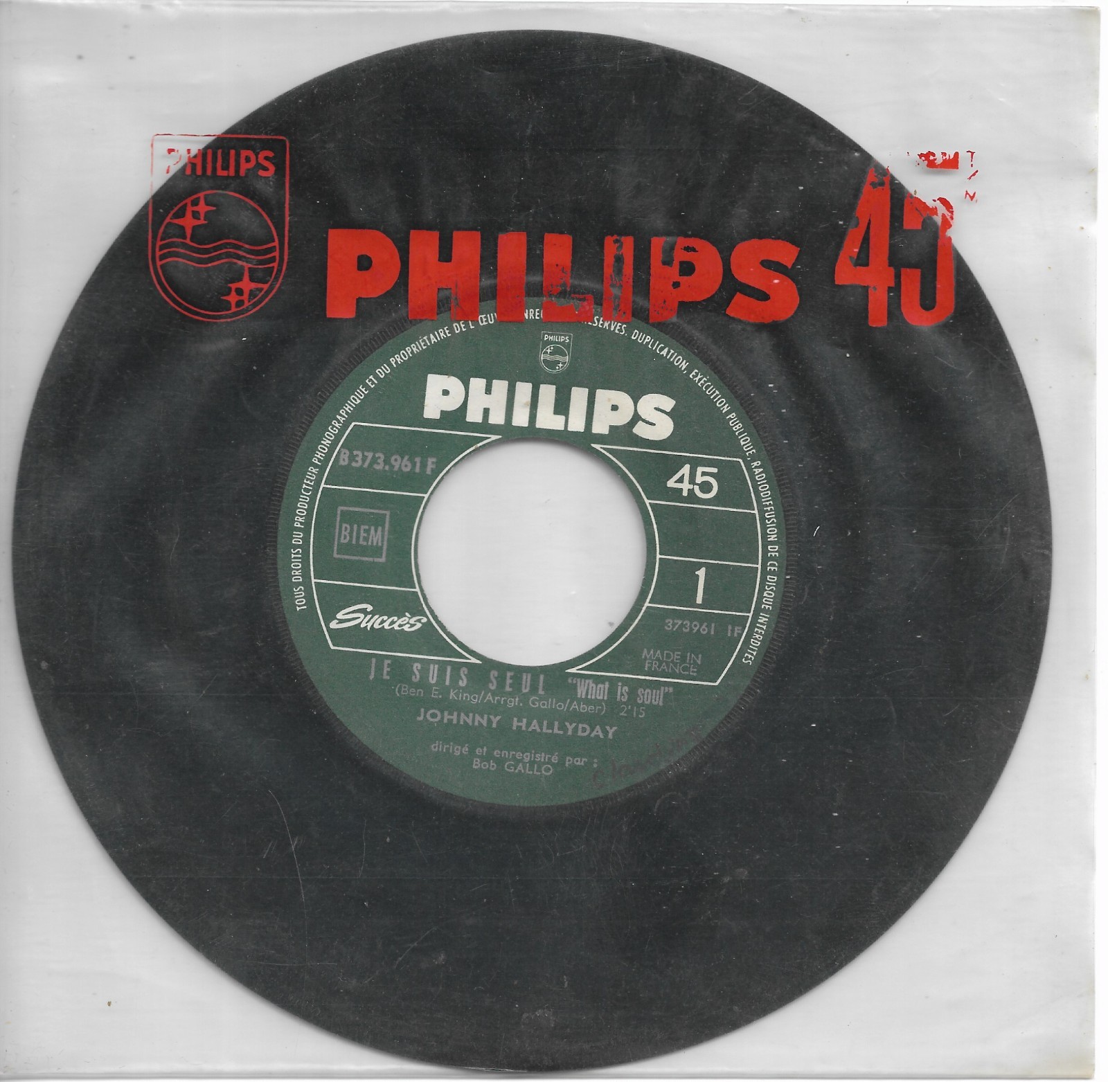 JOHNNY HALLYDAY Je Suis Seul 45 T Juke-Boxes 1967 Rock R&B Philips