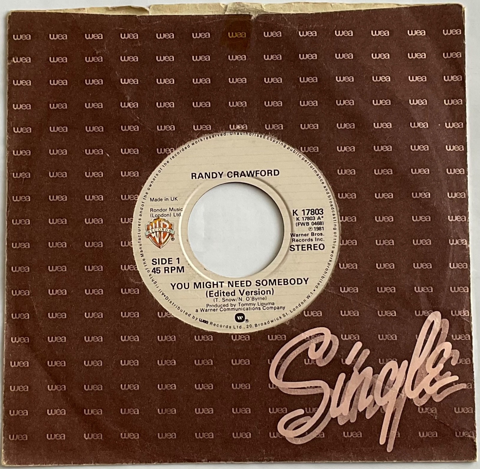 Randy Crawford - You Might Need Somebody - 7”  Vinyl Single VG