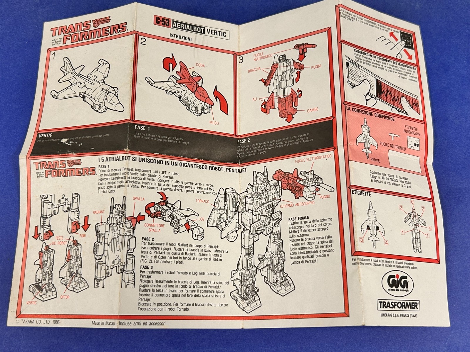 Transformers G1 1986 Libretto Istruzioni AERIALBOT VERTIC C53