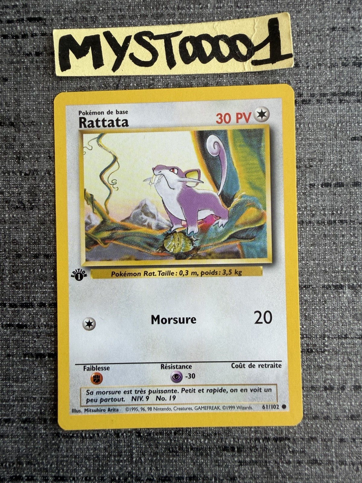 Carte Pokémon Rattata 61/102 Edition 1 Set De Base Wizards Français OCCASION