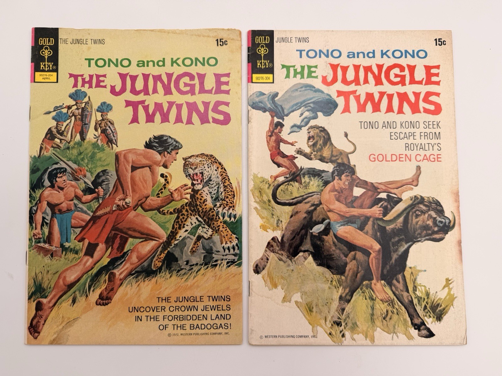 Jungle Twins #1 & #5 Gold Key 1972 1973 Tono and Kono Painted Covers Lot of 2 VG