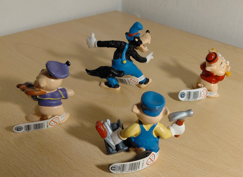 Lotto 4 Figure 3 Porcellini e Lupo Ezechiele - Bullyland Disney - Con Etichette - Raro