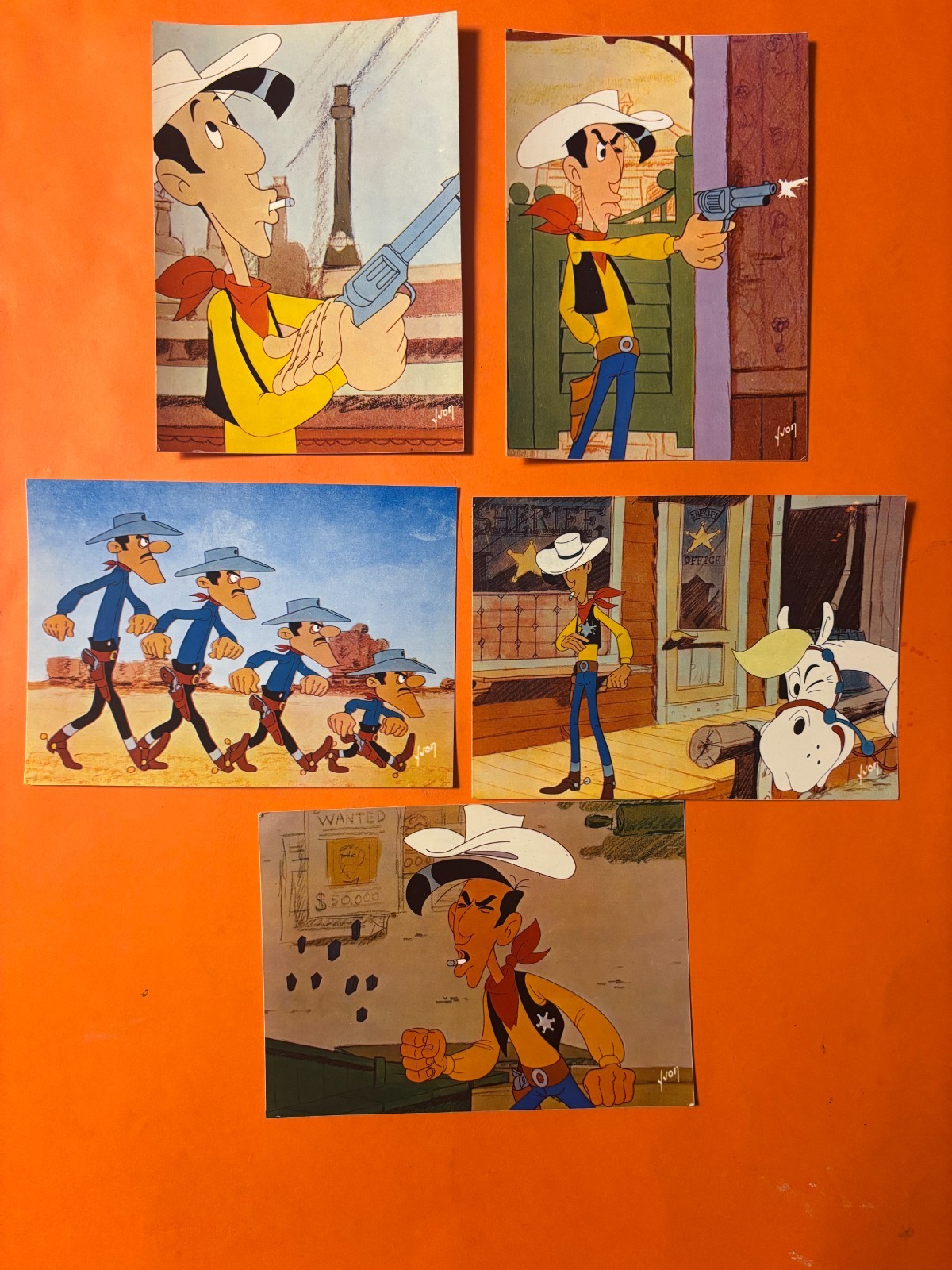 MORRIS LOT 5 CARTES POSTALES  LUCKY LUKE YVON 1972 TTBE