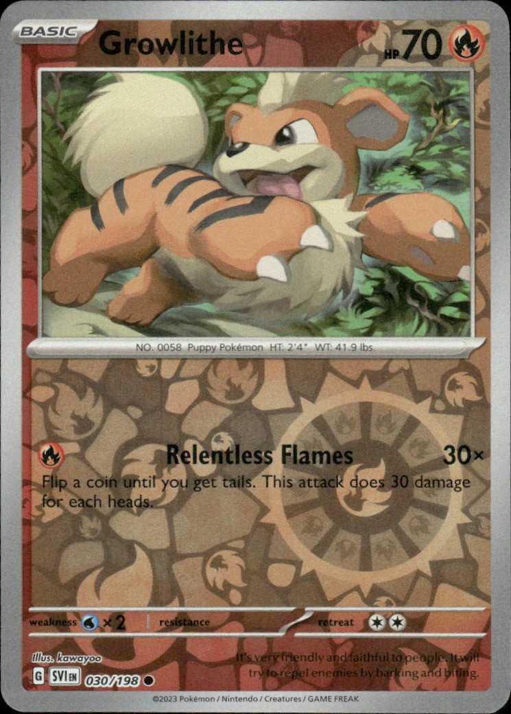 Growlithe Scarlet & Violet Base Set 030/198 Common Reverse Holo NM