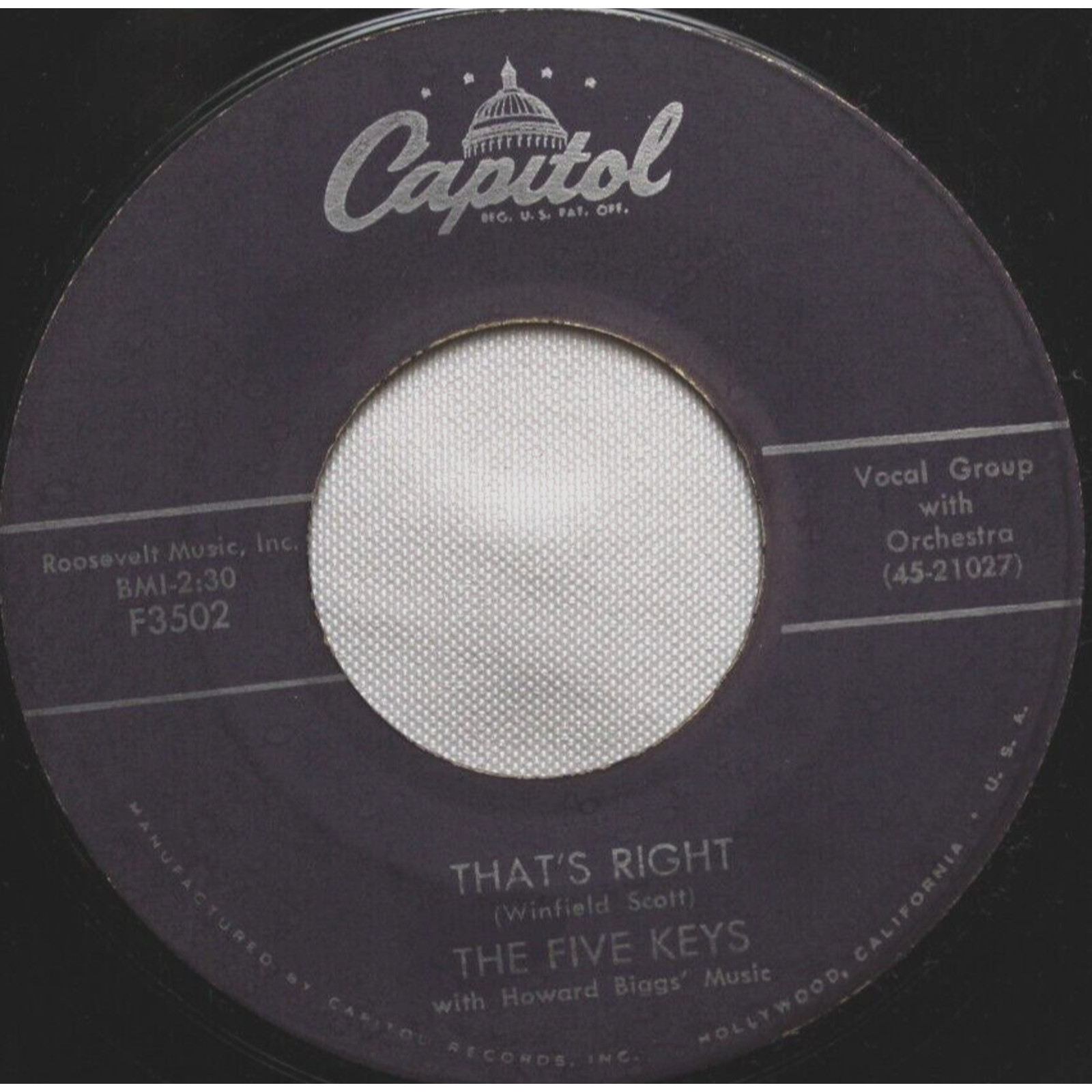 THE FIVE KEYS OUT OF SIGHT OUT OF MIND / THAT'S RIGHT 45 7" VINYL RECORD VG-