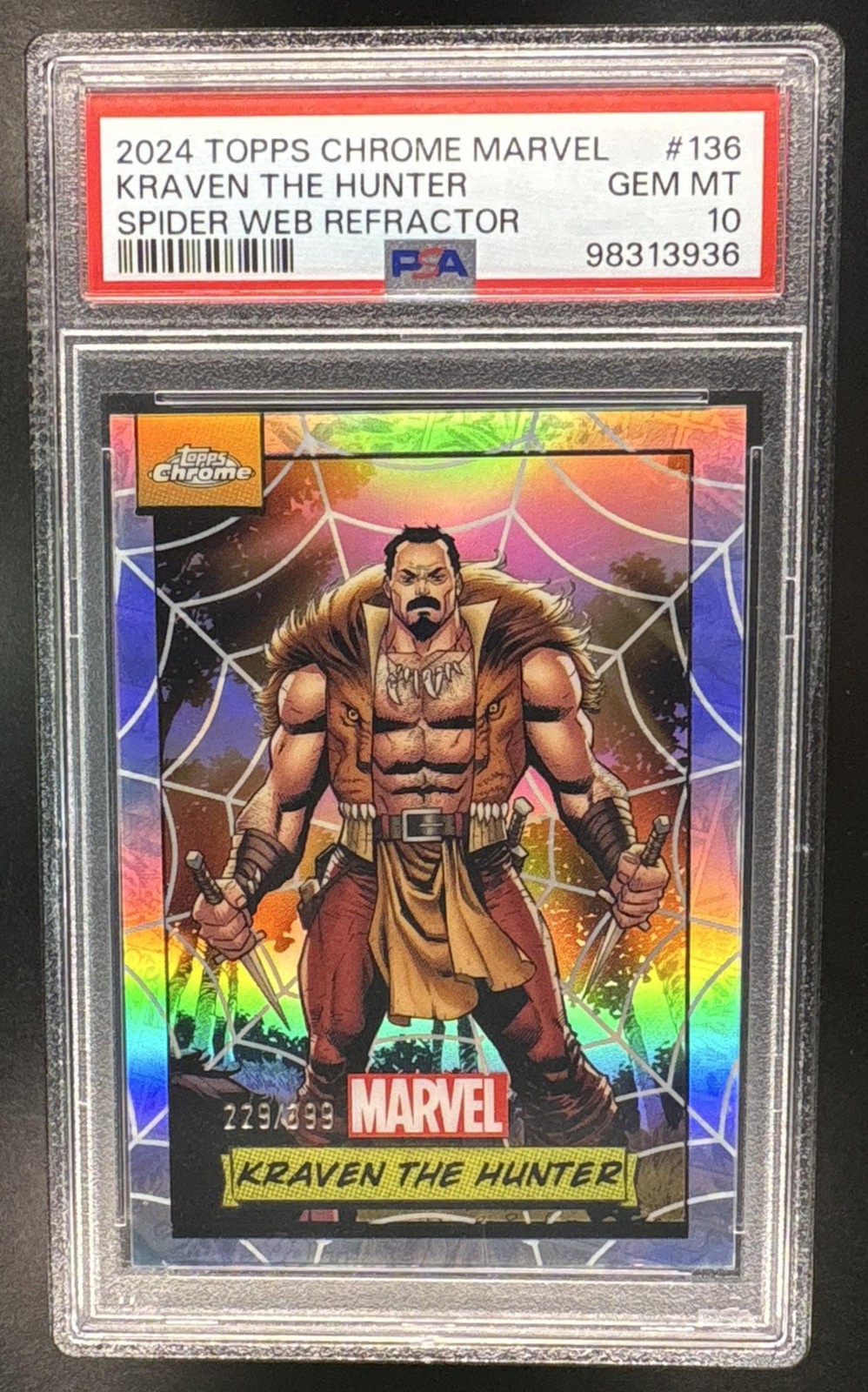 KRAVEN THE HUNTER Spiderweb rifrattore /399 PSA 10 -2024 Topps Chrome Marvel #136