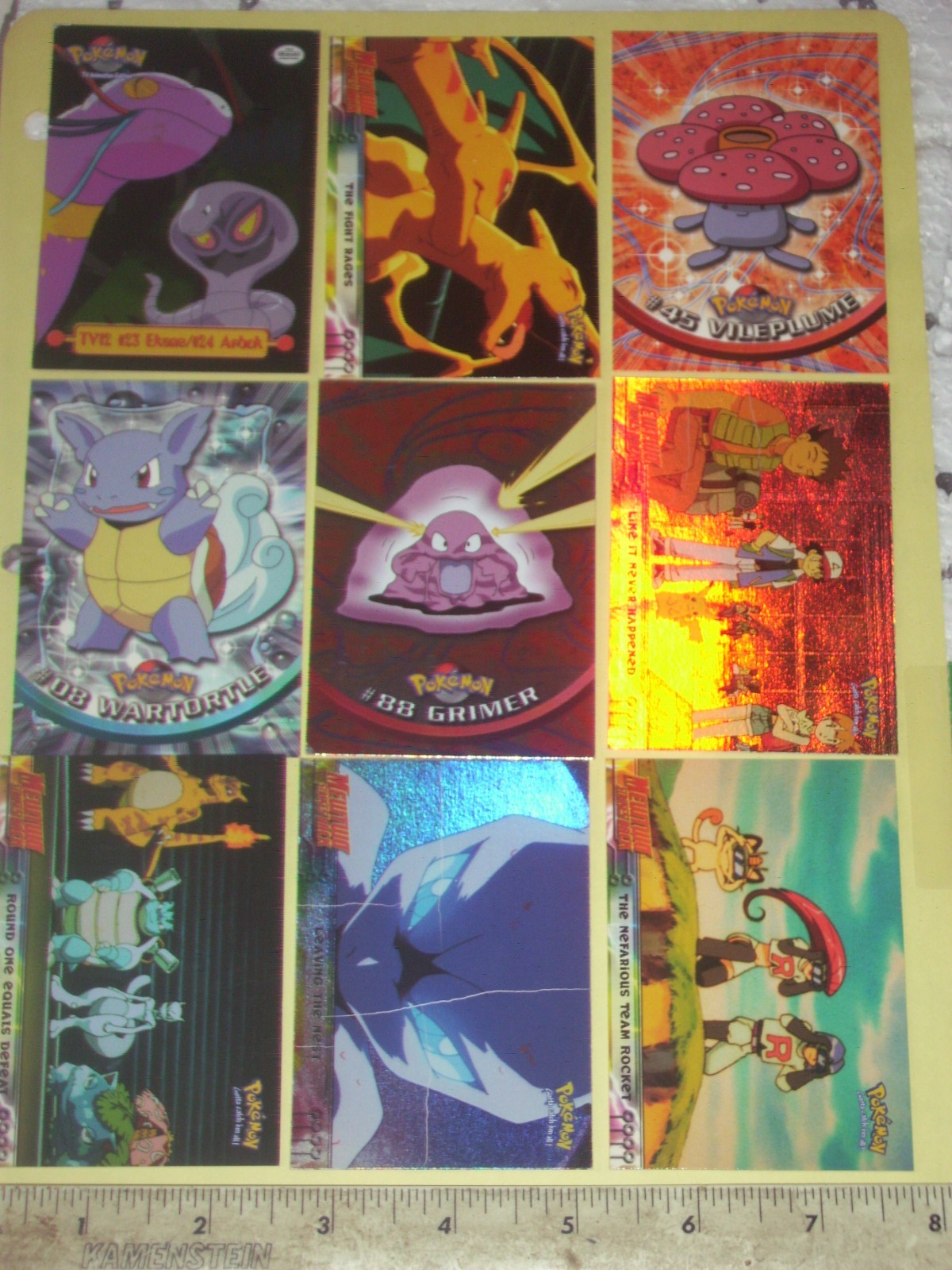 9 carte collezionabili Pokémon Topps 1999 da nero blu set 3 o 4 olografi