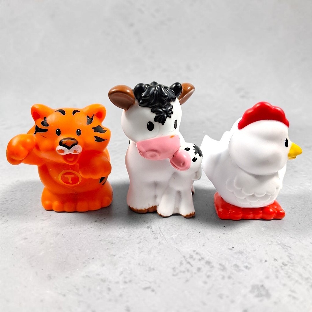 Fisher Price Little People Animals Toy Lot of 3 Tiger Cow w Calf Chicken Hen 3in