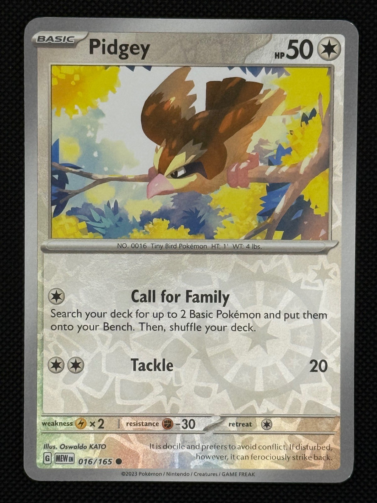 Pidgey 016/165 Common 151 Reverse Holo quasi nuovo