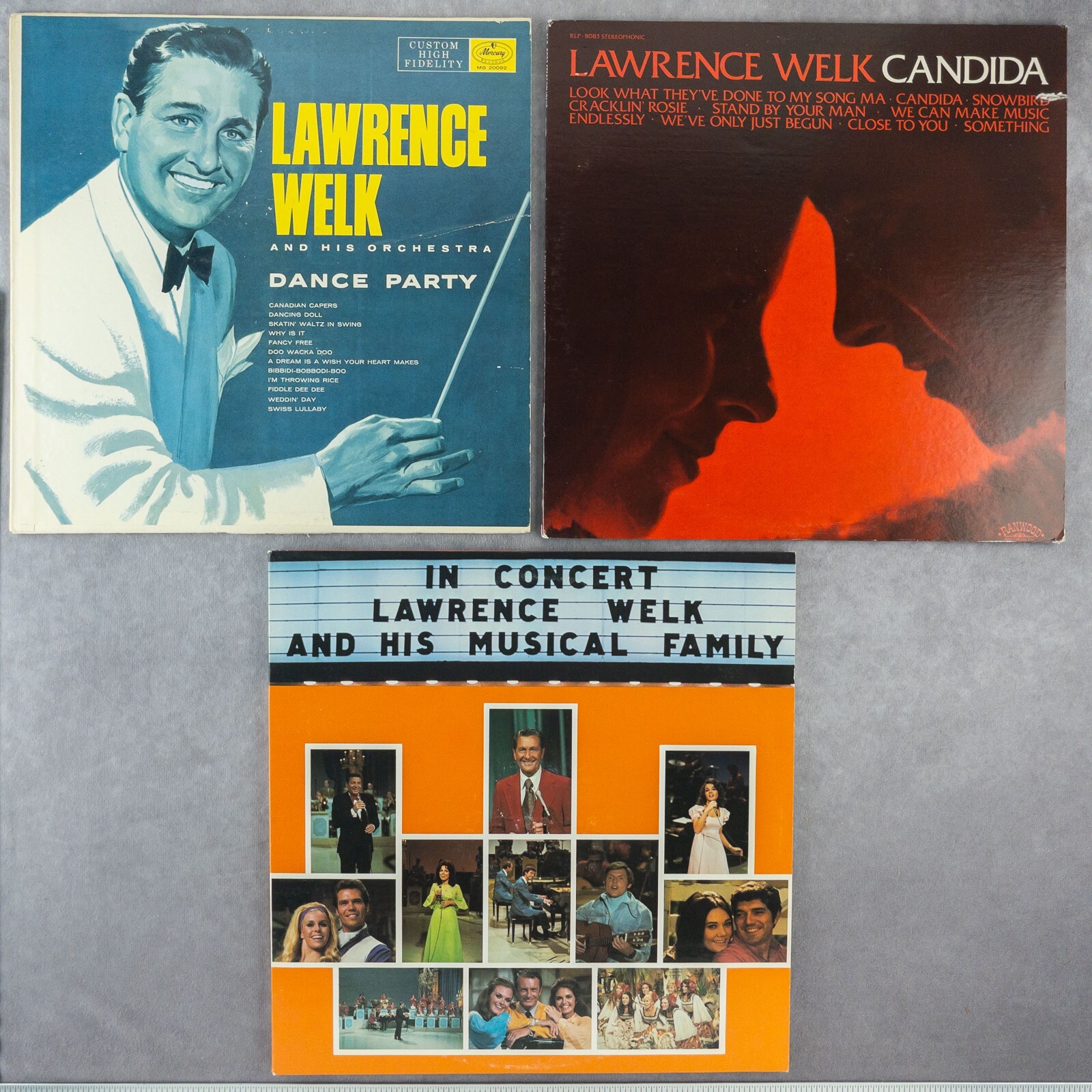 LAWRENCE WELK 3-RECORD LOT: Dance Party, Candida, In Concert : LP Vinyl VG+/VG+