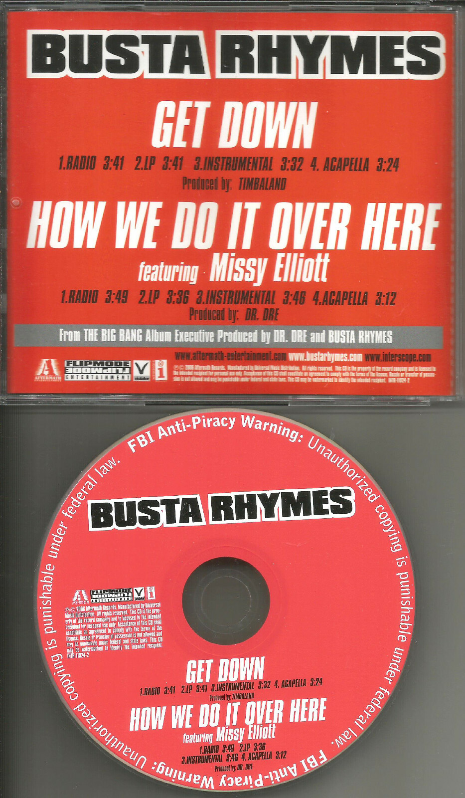 BUSTA RHYMES w/ MISSY ELLIOTT Get / How 8TRX INSTRUMENTAL & ACAPELA PROMO DJ CD