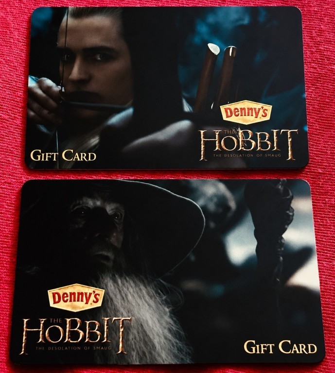 Hobbit Denny's Desolation of Smaug film 2013 Gandalf Legolas carte regalo 0 VALORE