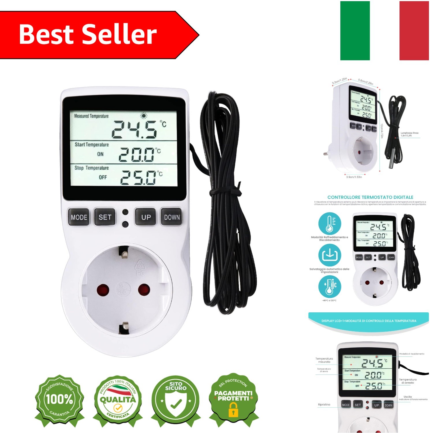 RUIZHI Digitale Termostato Regolatore Temperatura LCD Multifunzione con Timer...