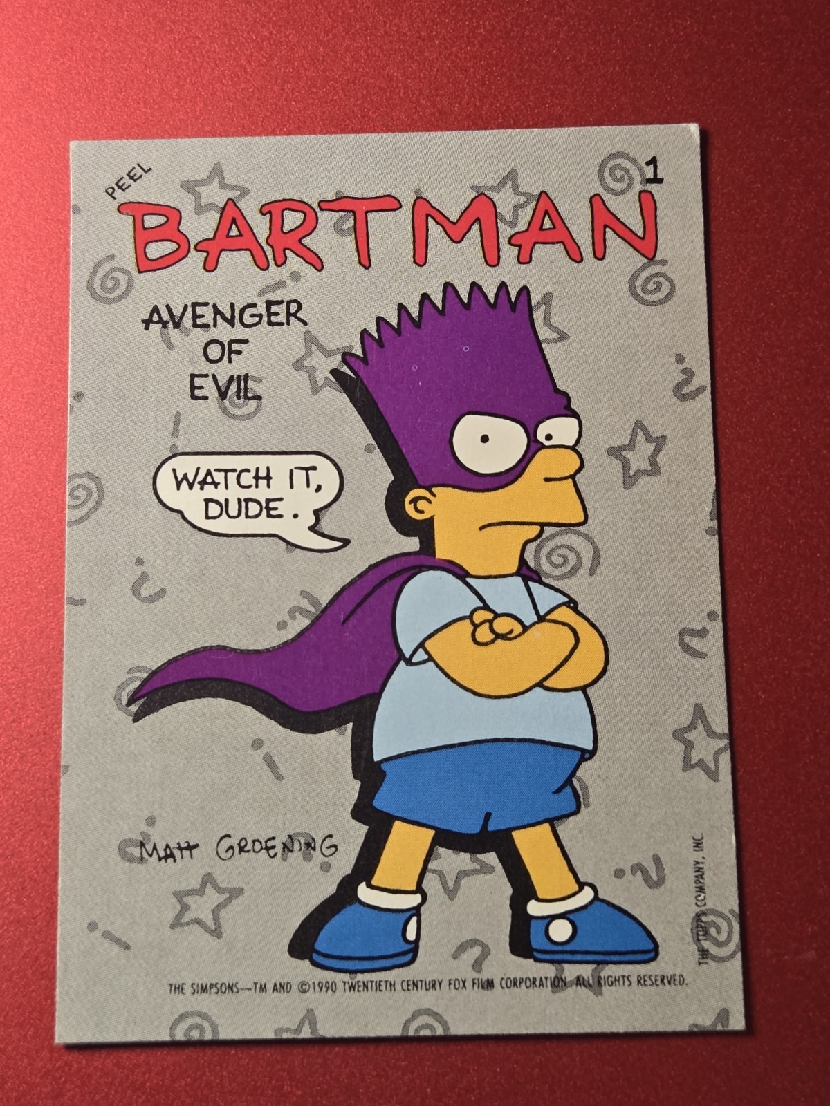 Adesivo Bartman 1990 Topps I Simpson #1 Avenger of Evil Bart Simpson Stickers